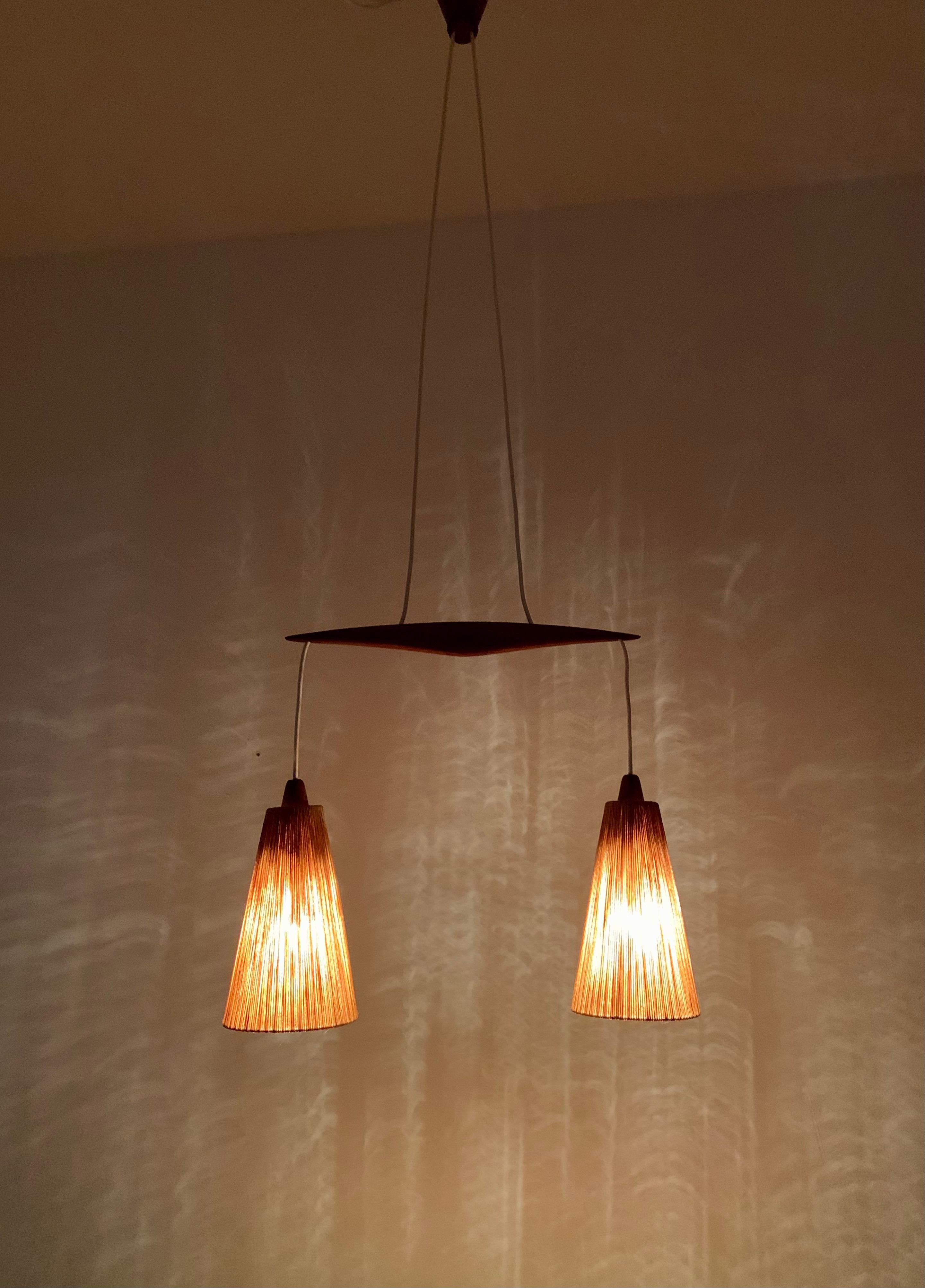 Sisal and Teak Cascading Lamp by Temde For Sale 2