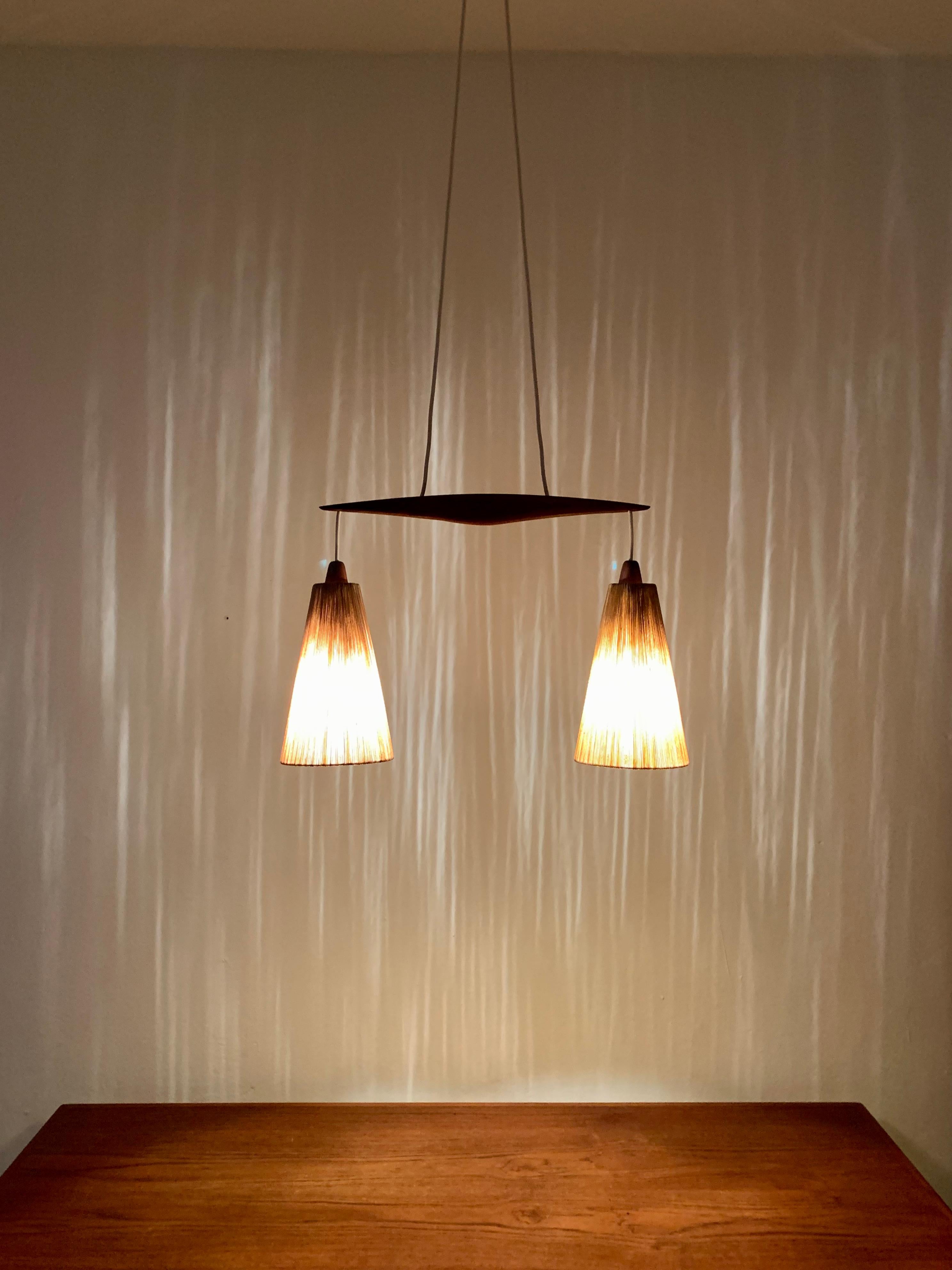 Sisal and Teak Cascading Lamp by Temde For Sale 1