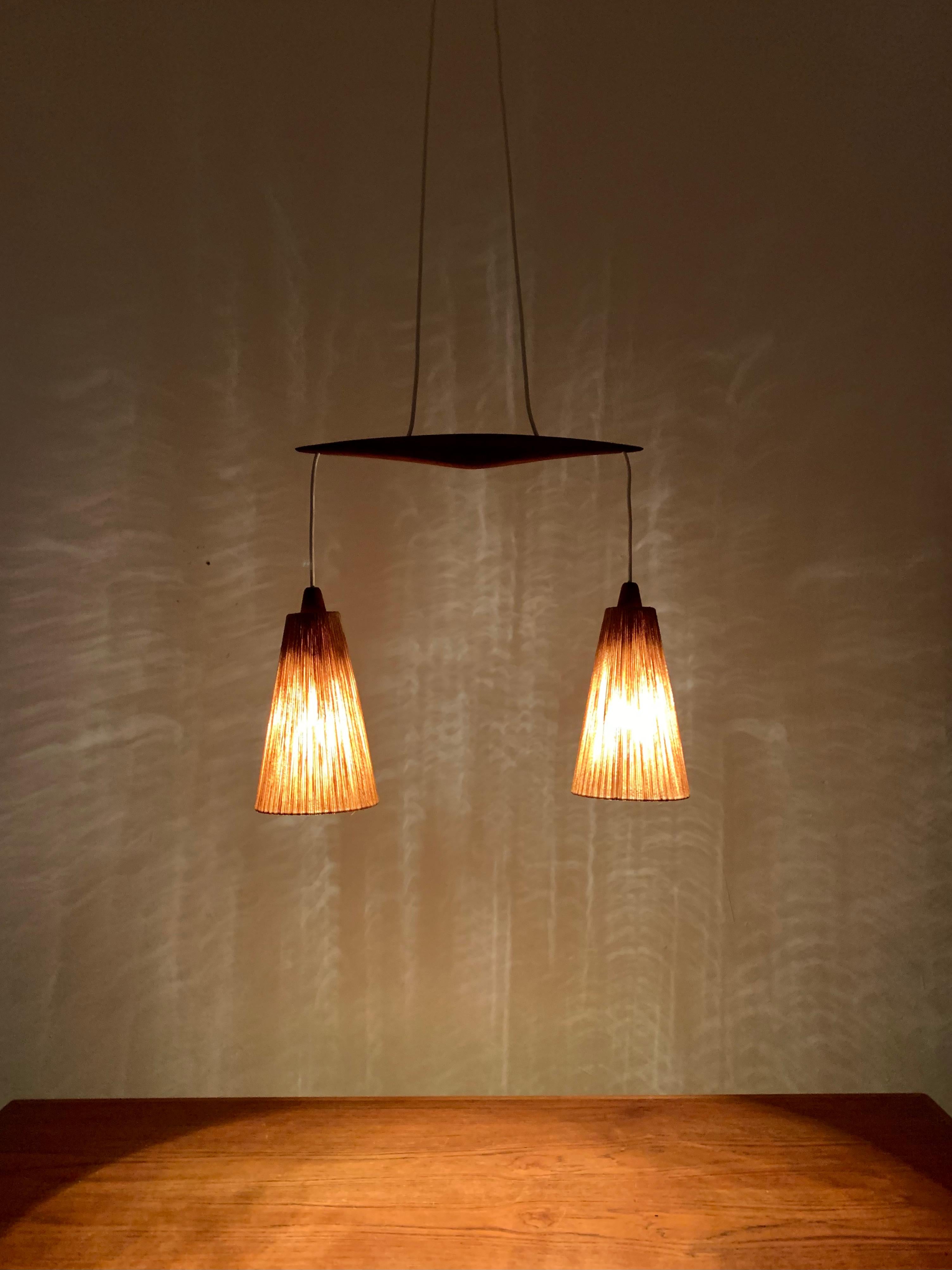 Lampada a cascata in Sisal e Teak di Temde in vendita 2