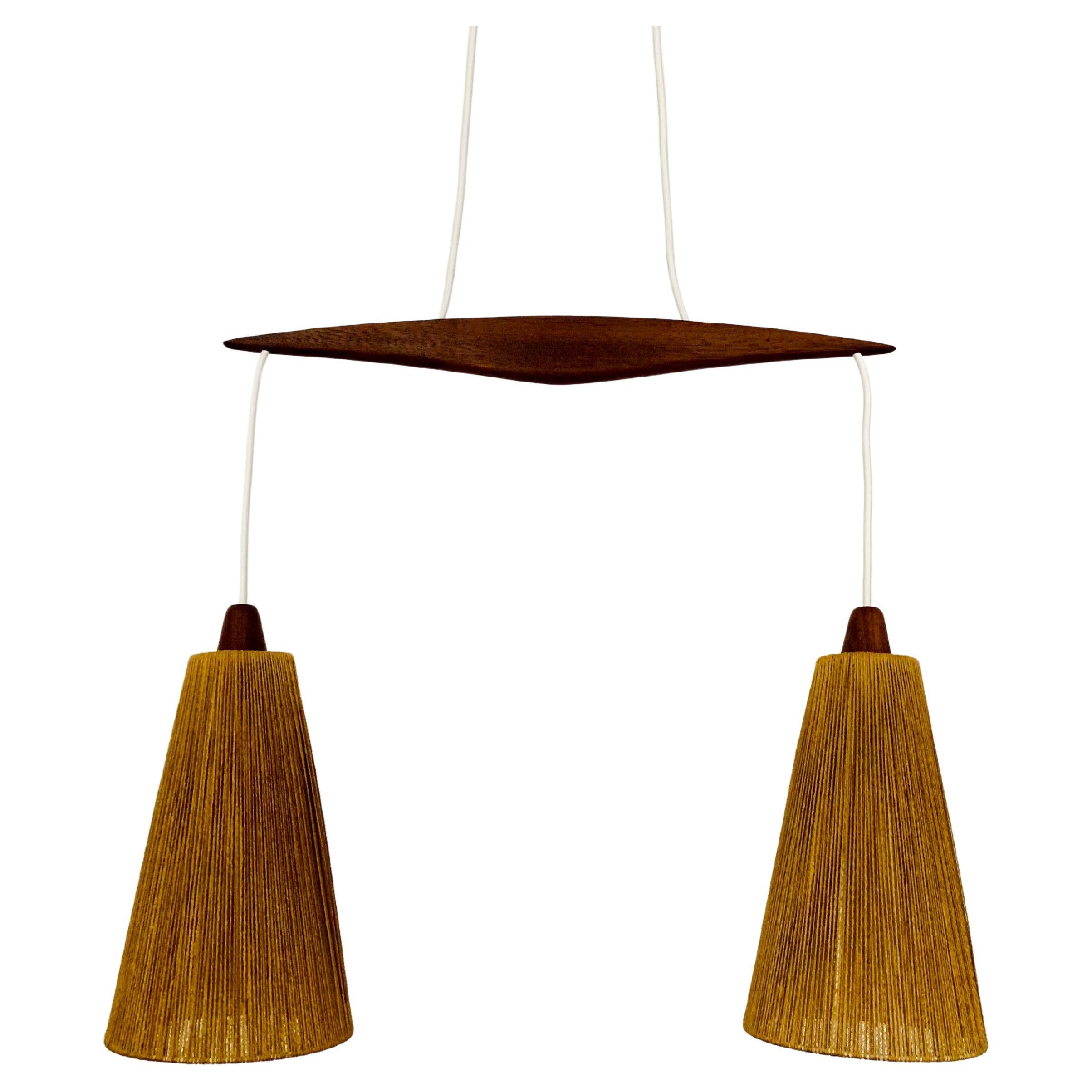 Sisal and Teak Cascading Lamp by Temde For Sale