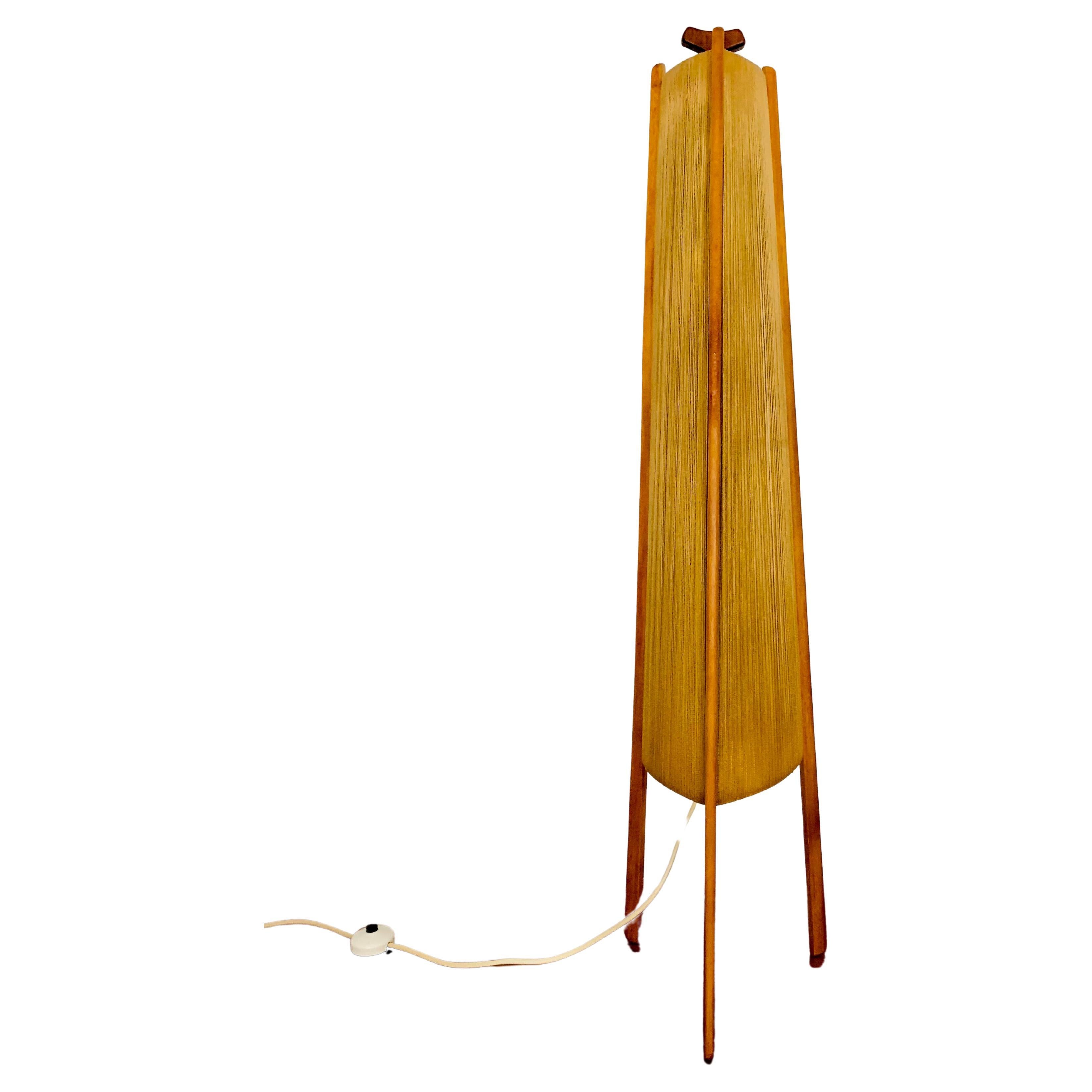 Sisal and Teak Floor Lamp by Temde For Sale