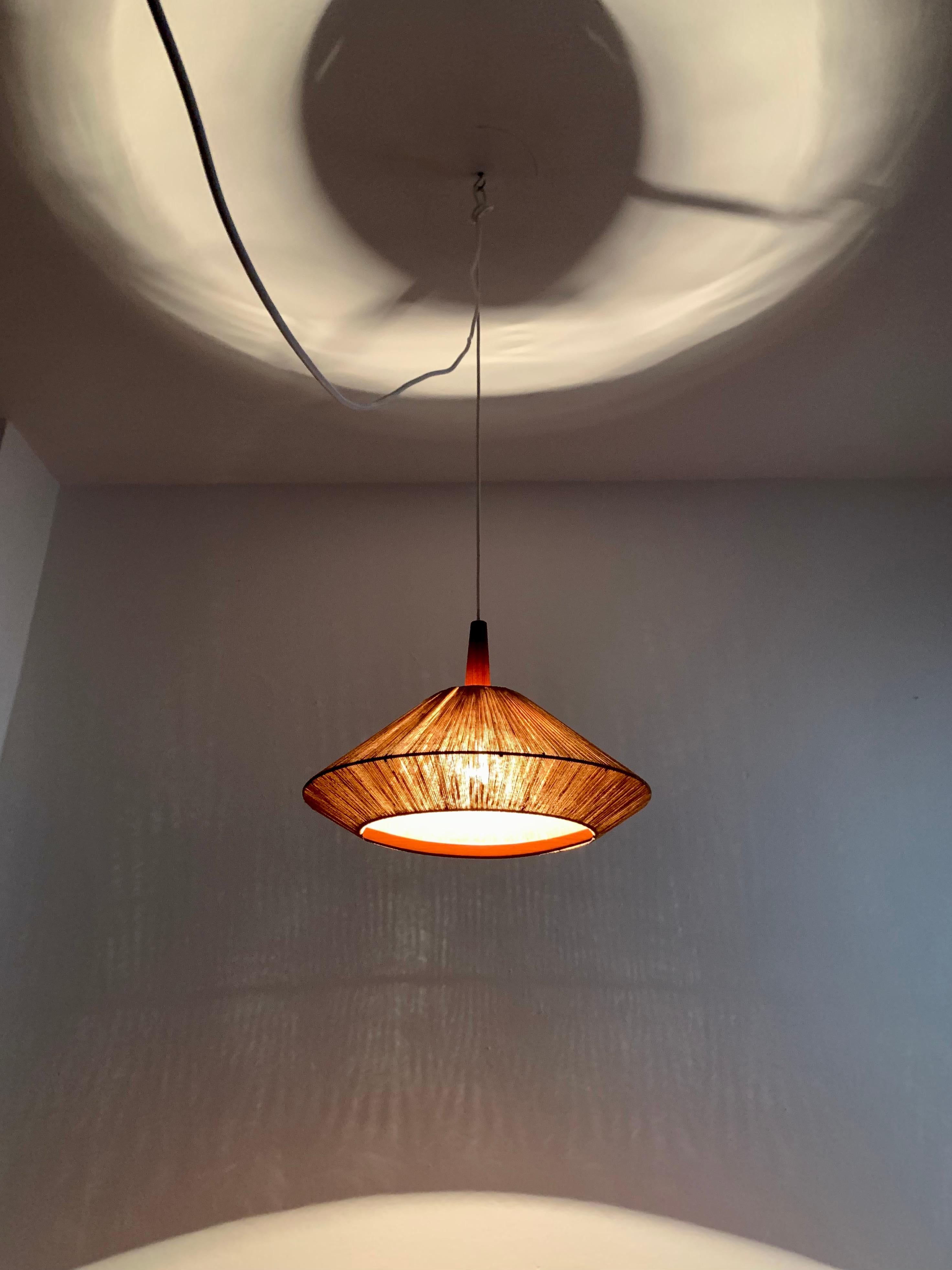 Sisal and Teak Pendant Lamp by Temde For Sale 3