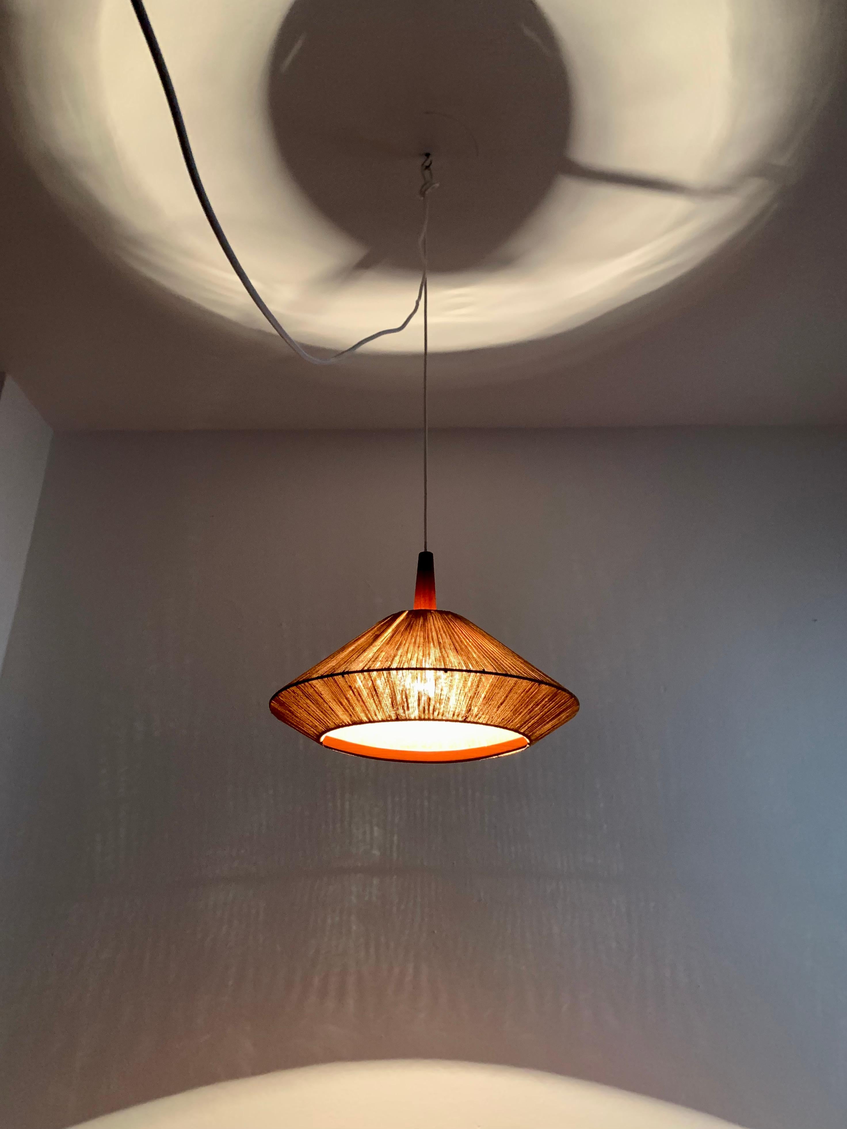 Lampe à suspension en teck et sisal de Temde en vente 3