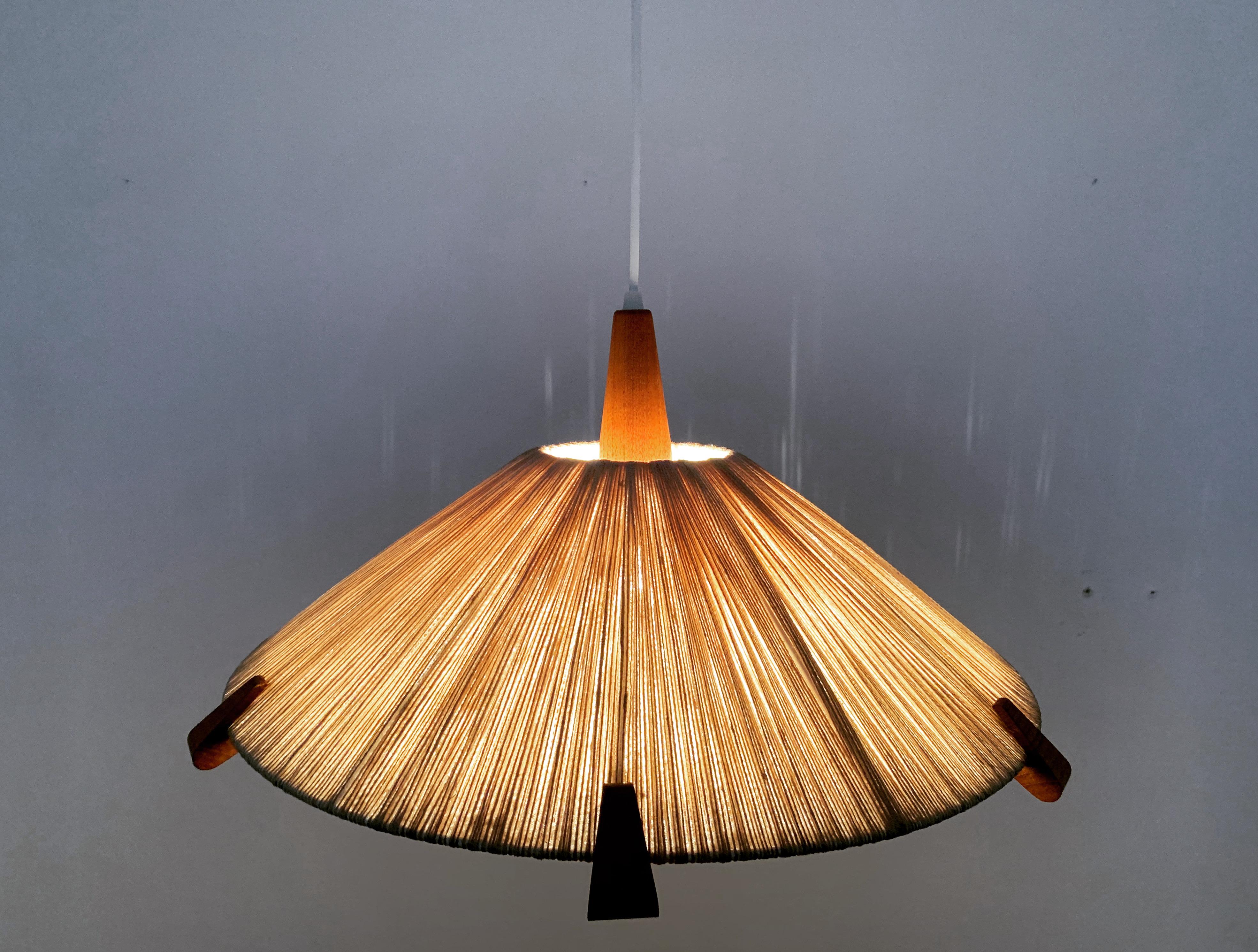 Lampada a sospensione in Sisal e Teak di Temde in vendita 3