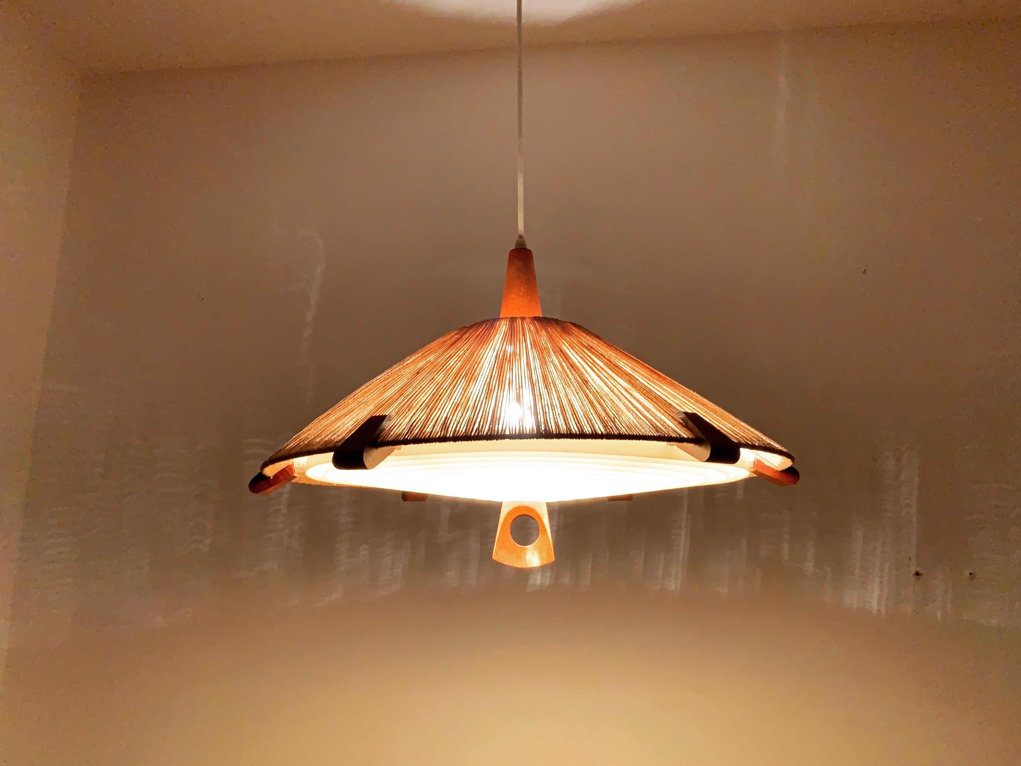 Lampada a sospensione in Sisal e Teak di Temde in vendita 3