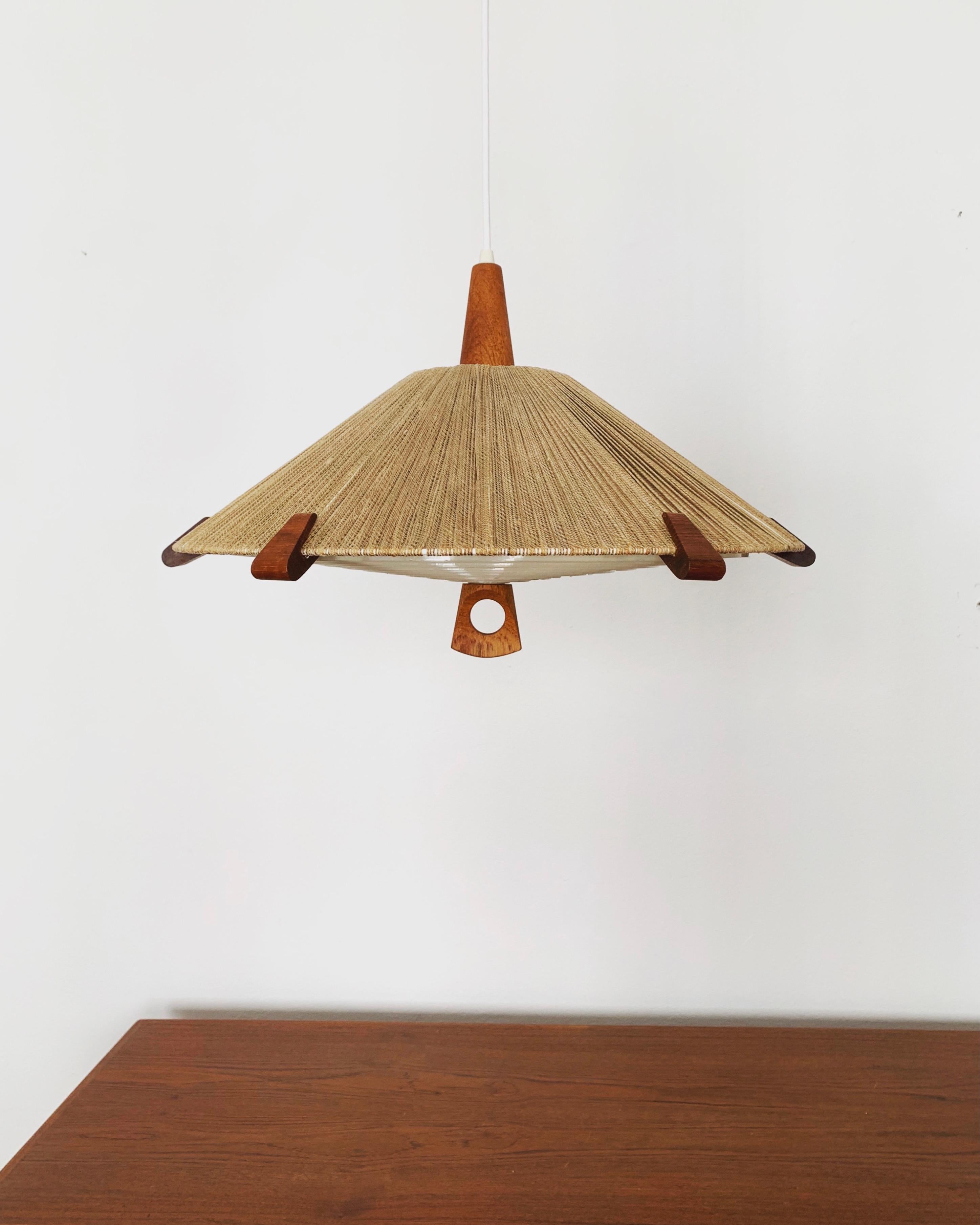 Scandinavian Modern Sisal and Teak Pendant Lamp by Temde For Sale