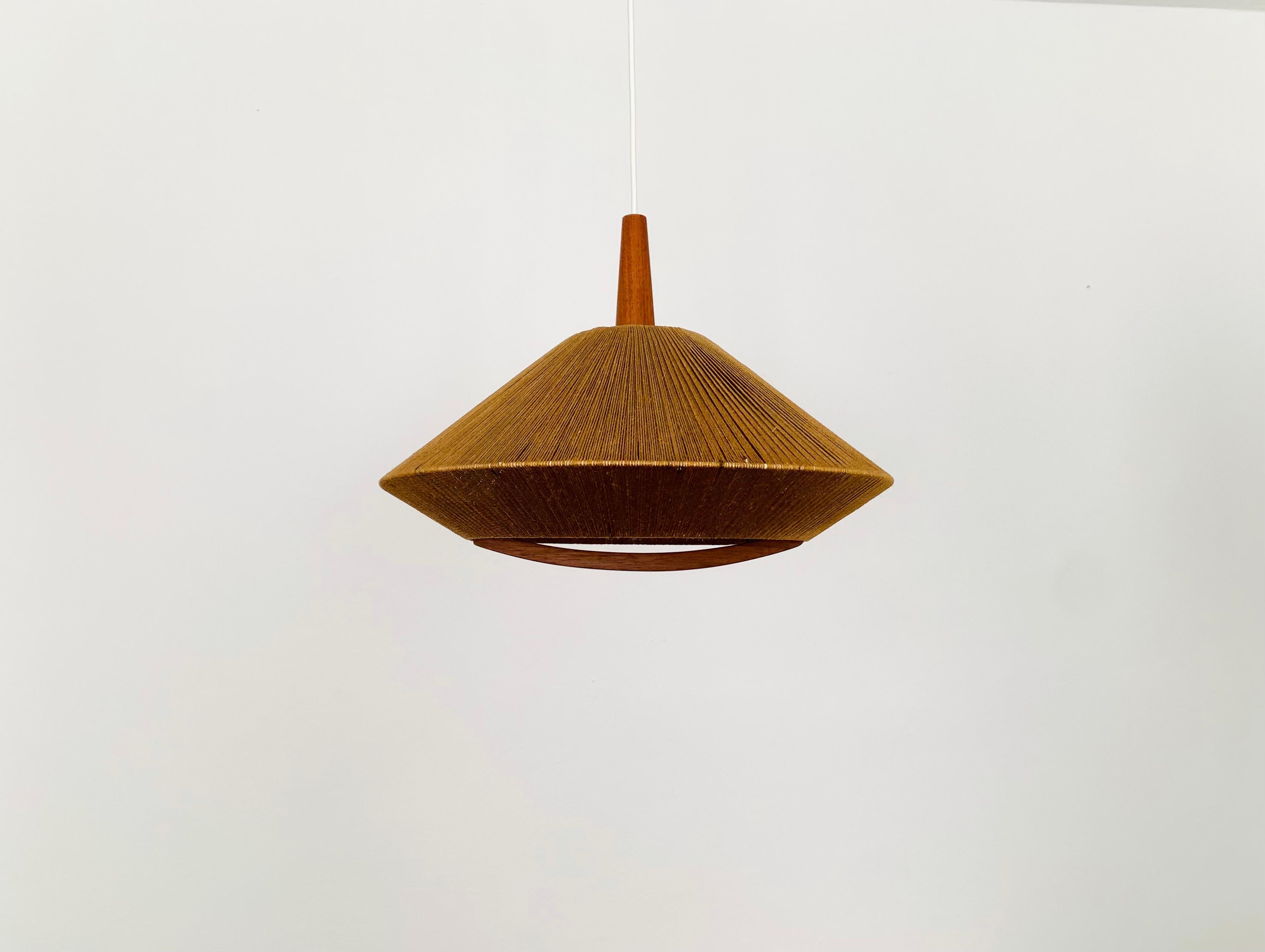 German Sisal and Teak Pendant Lamp by Temde For Sale