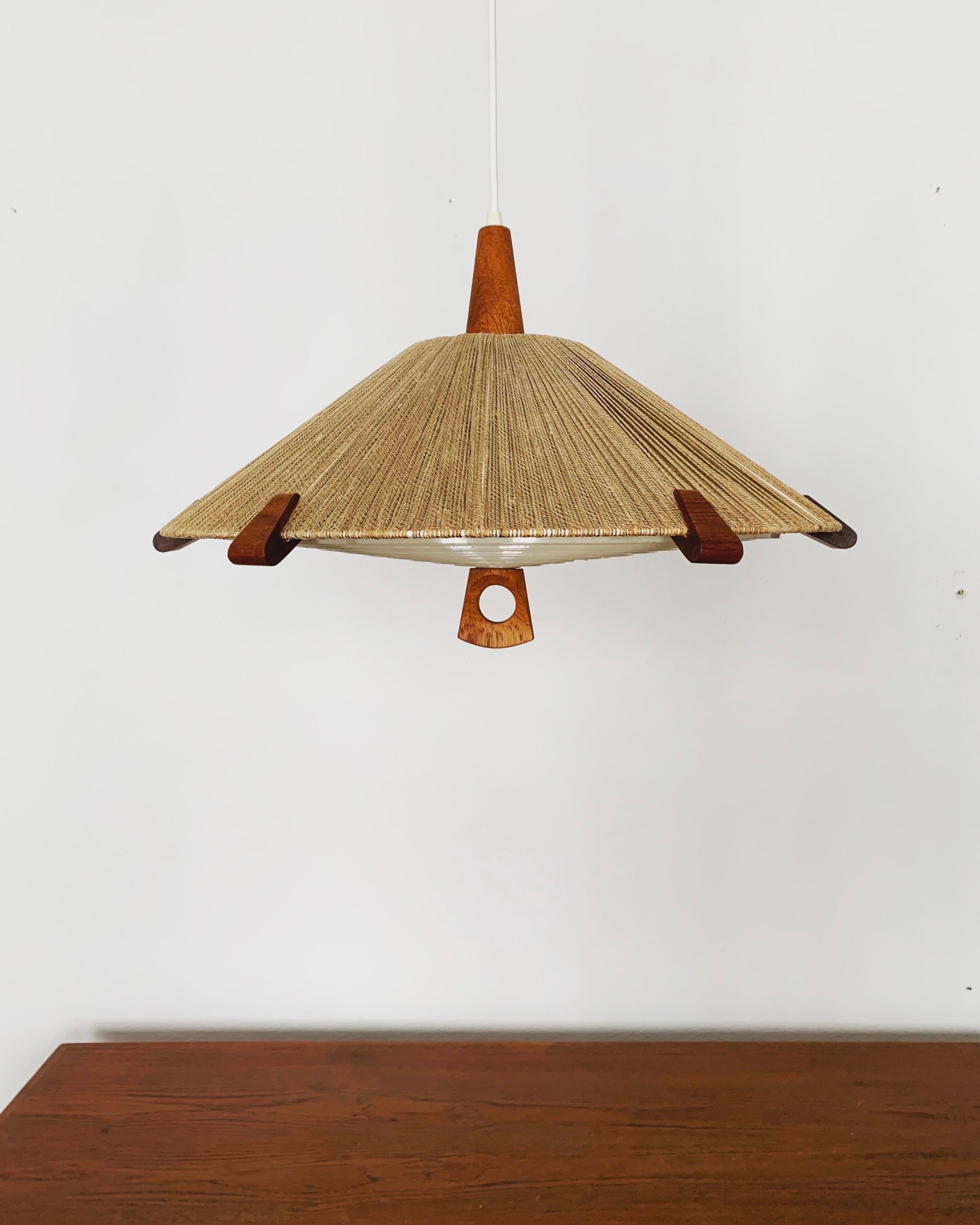 German Sisal and Teak Pendant Lamp by Temde For Sale