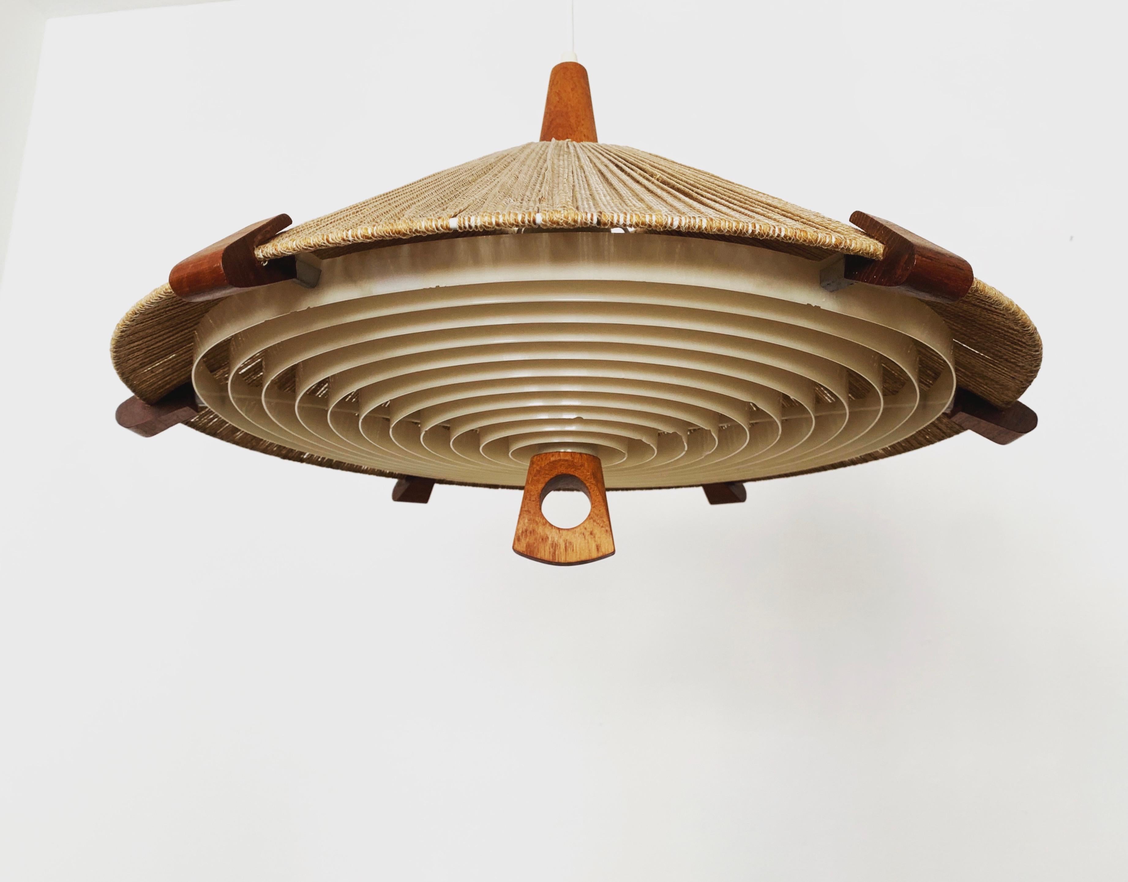 Lampada a sospensione in Sisal e Teak di Temde In condizioni buone in vendita a München, DE