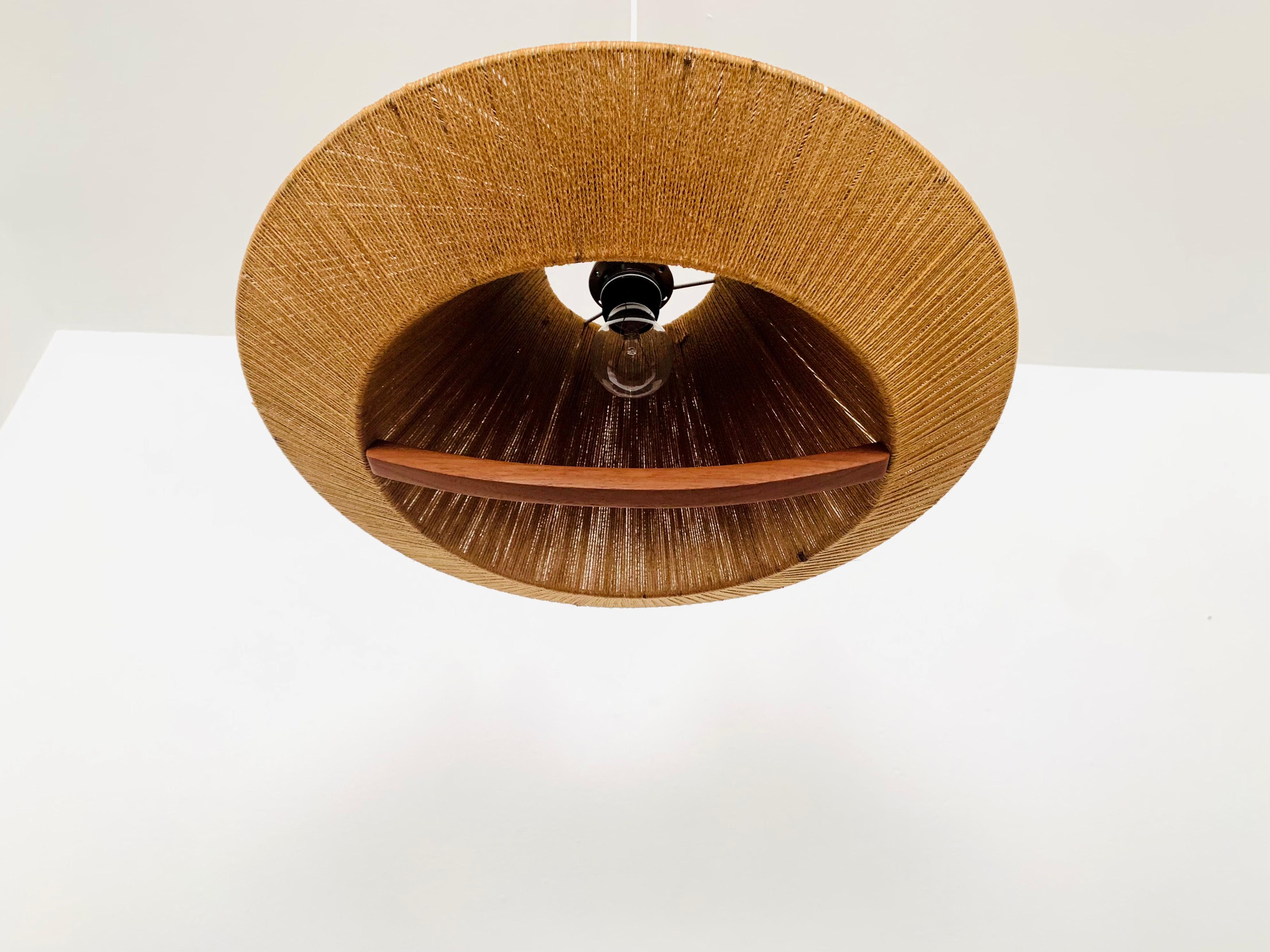 Mid-20th Century Sisal and Teak Pendant Lamp by Temde For Sale