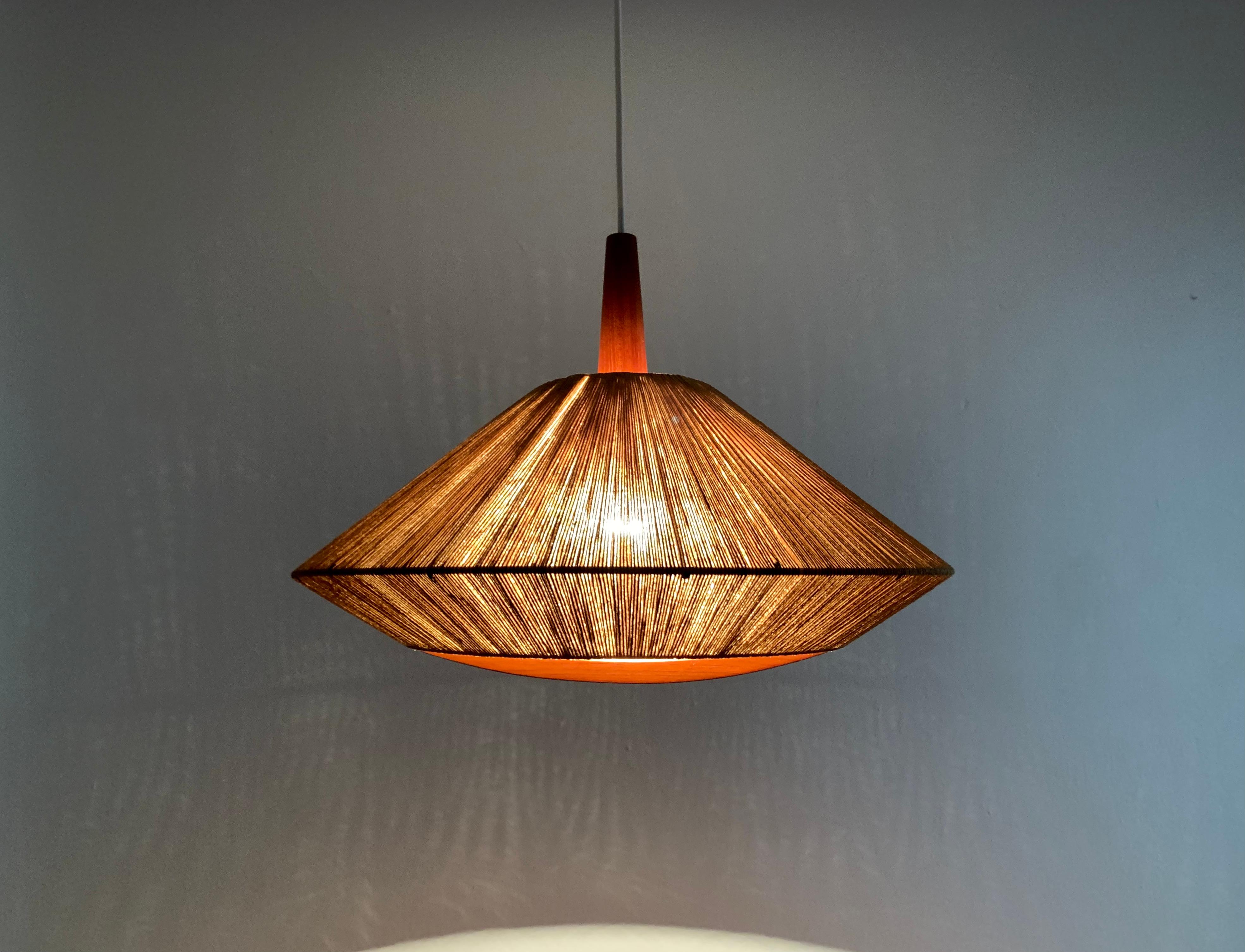 Sisal and Teak Pendant Lamp by Temde For Sale 1
