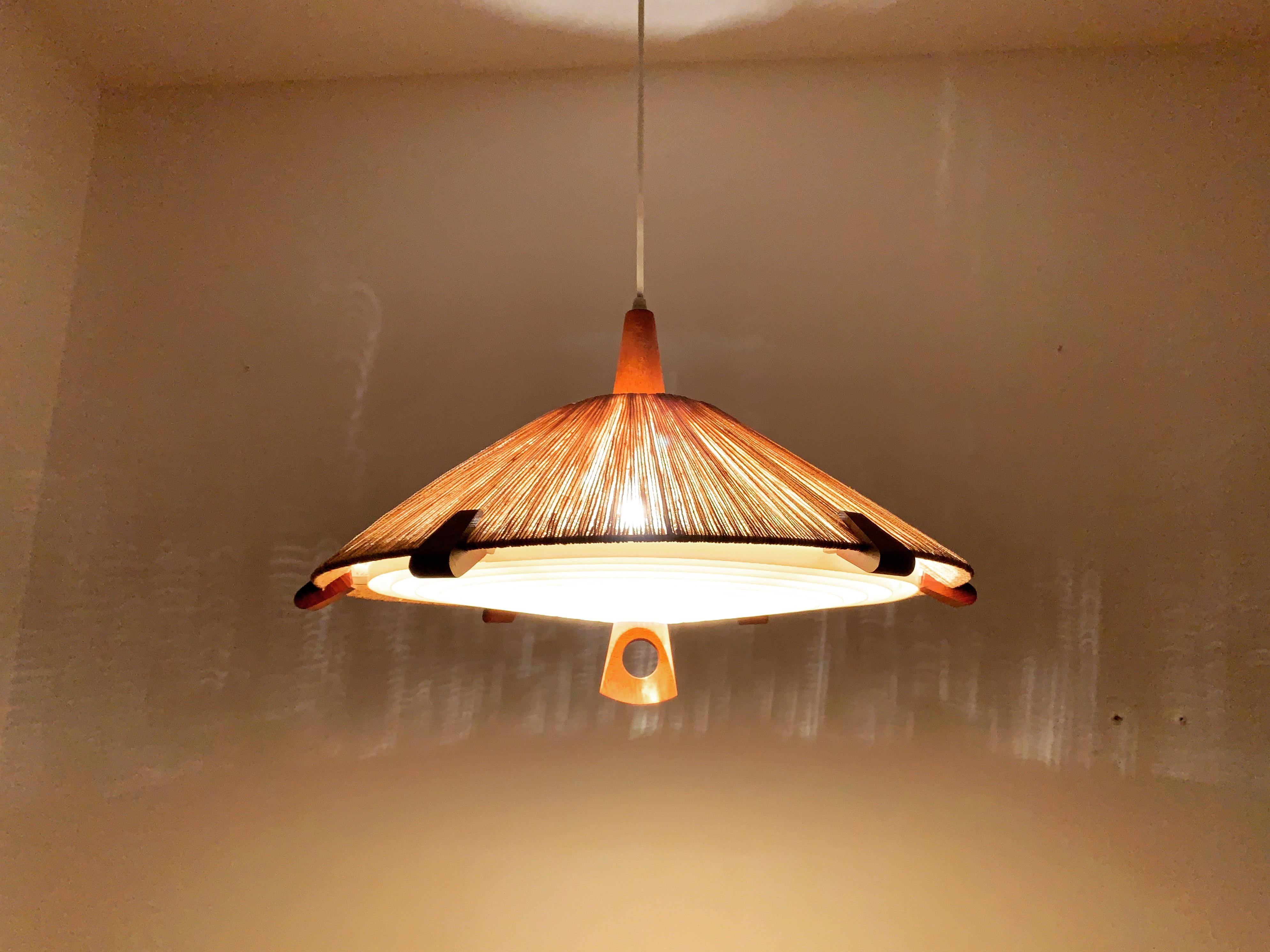 Lampada a sospensione in Sisal e Teak di Temde in vendita 1