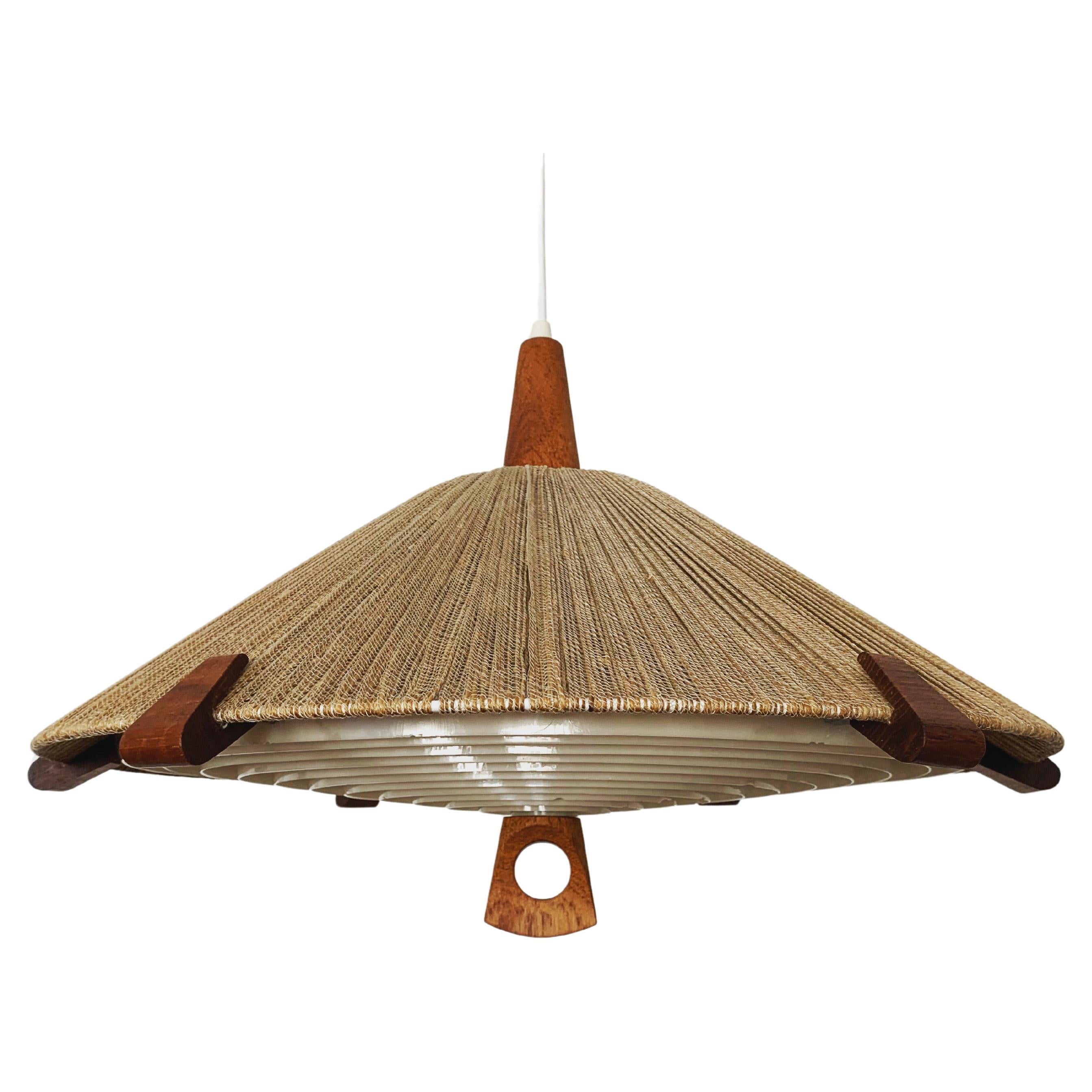 Sisal and Teak Pendant Lamp by Temde For Sale