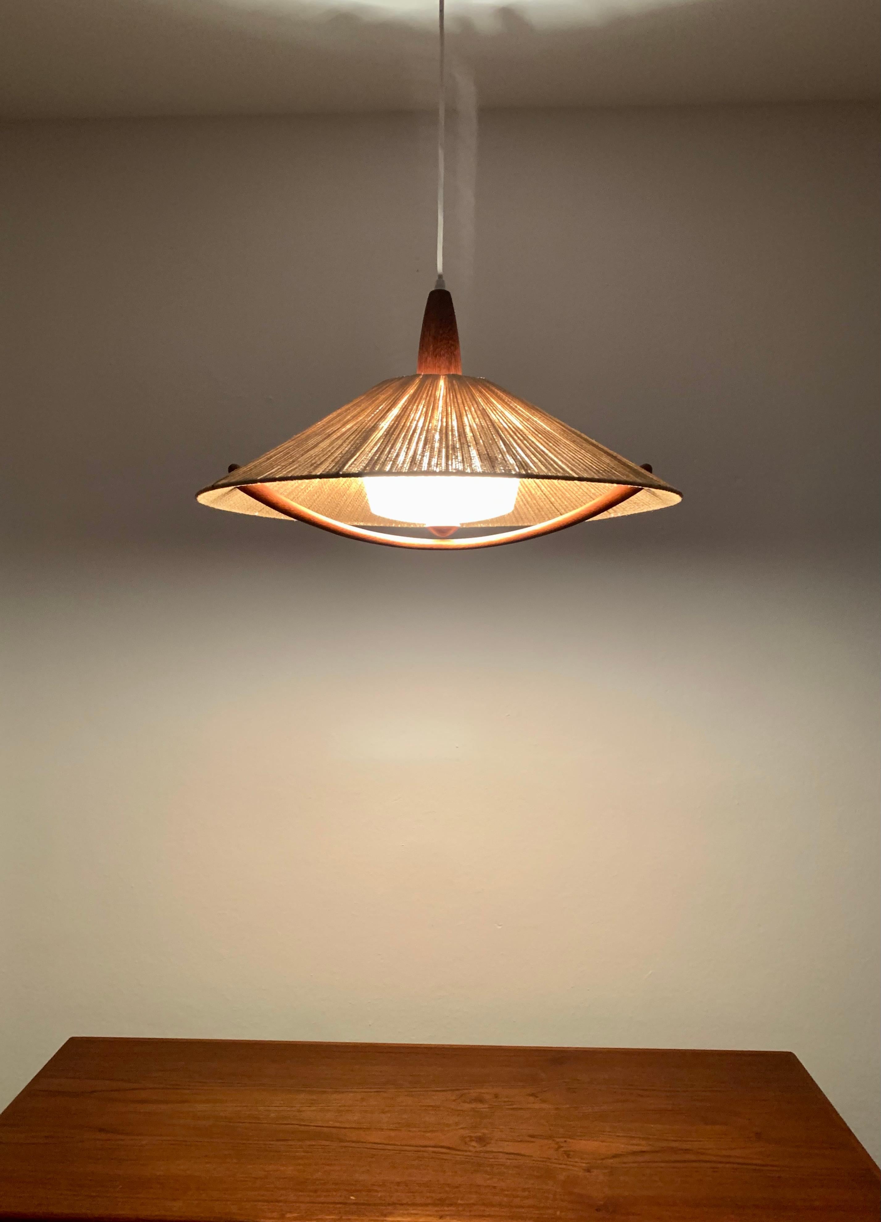 Sisal and Teak Pendant Lamp from Temde For Sale 3