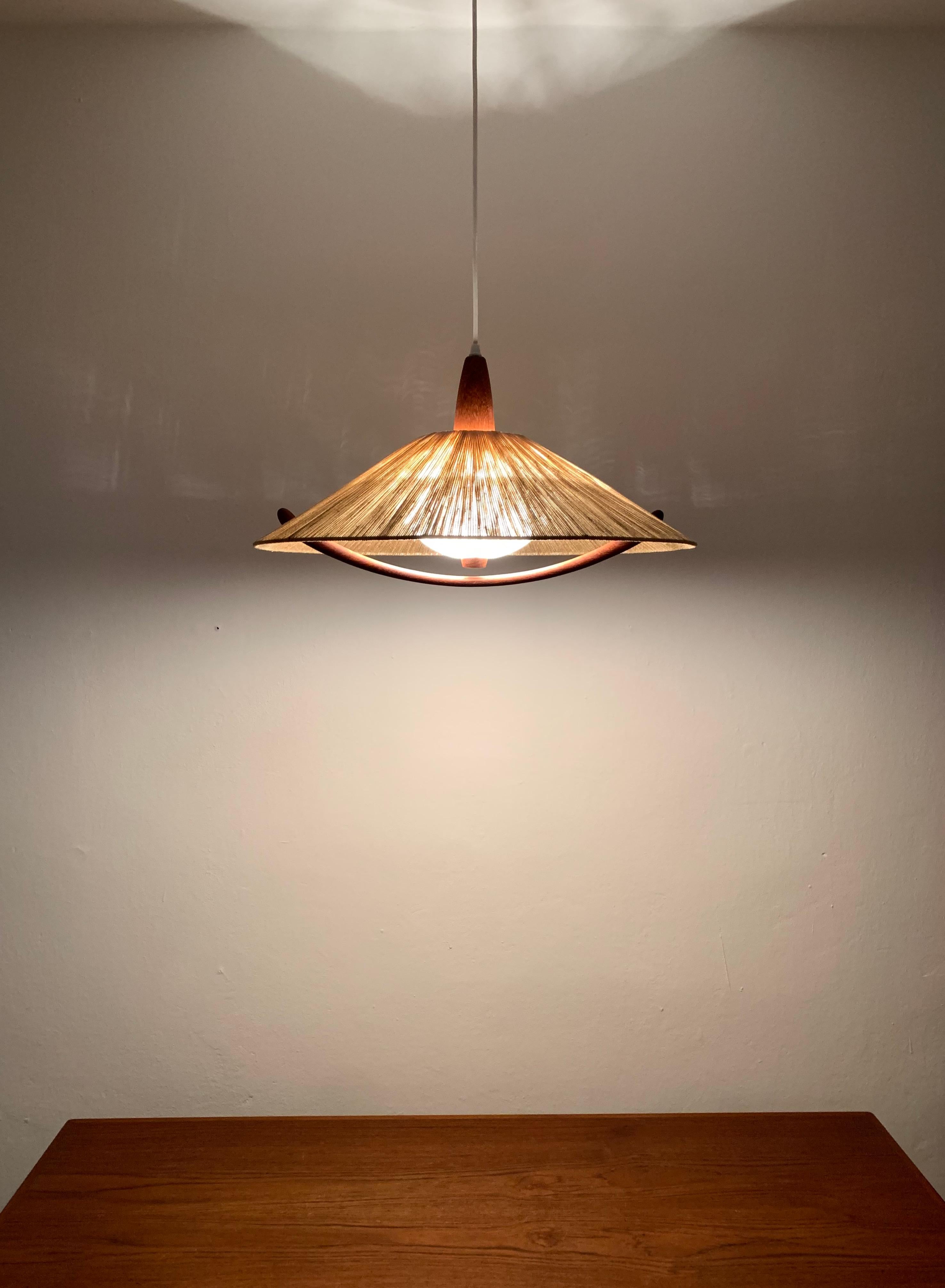 Sisal and Teak Pendant Lamp from Temde For Sale 3