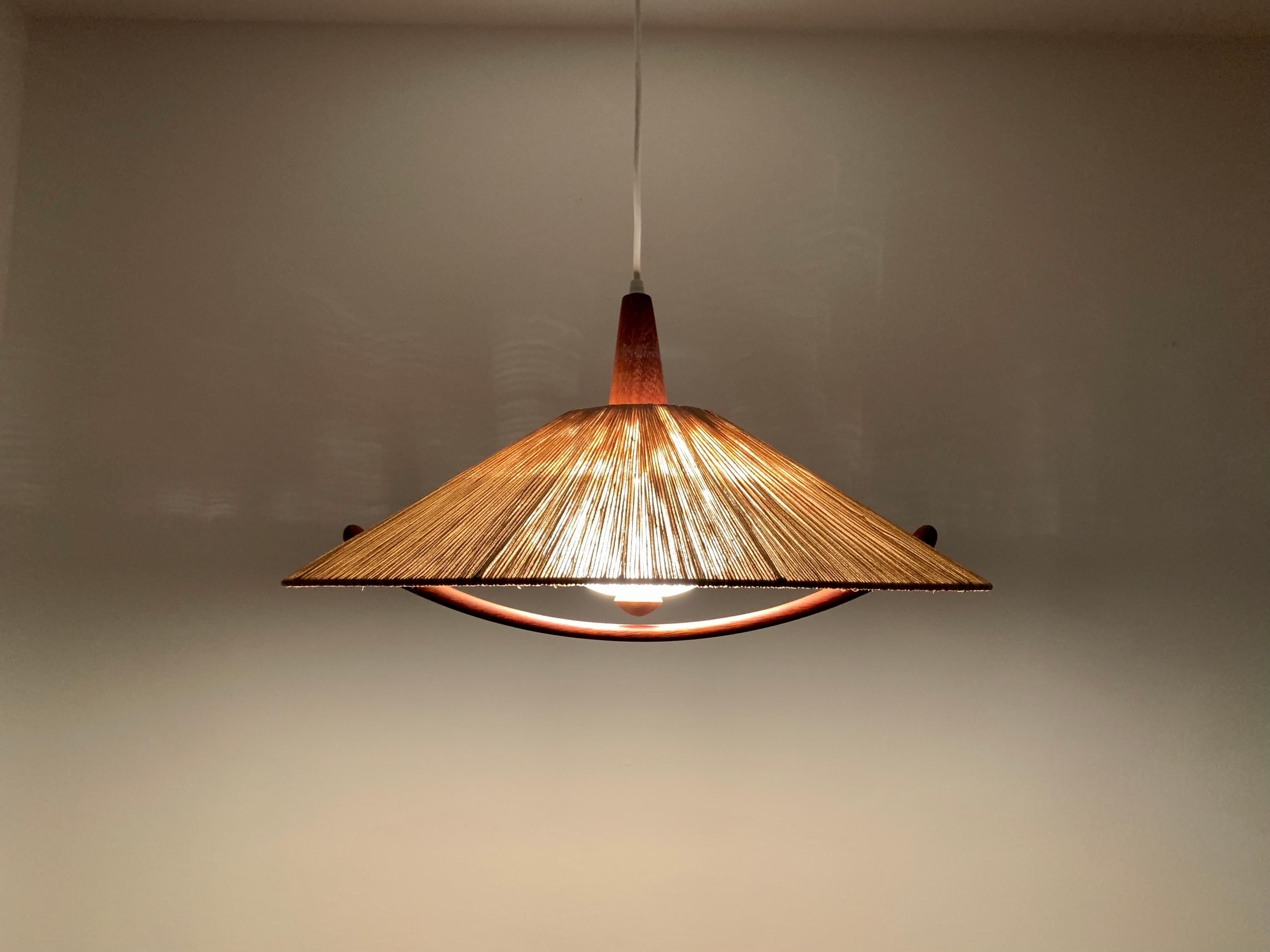 Sisal and Teak Pendant Lamp from Temde For Sale 4