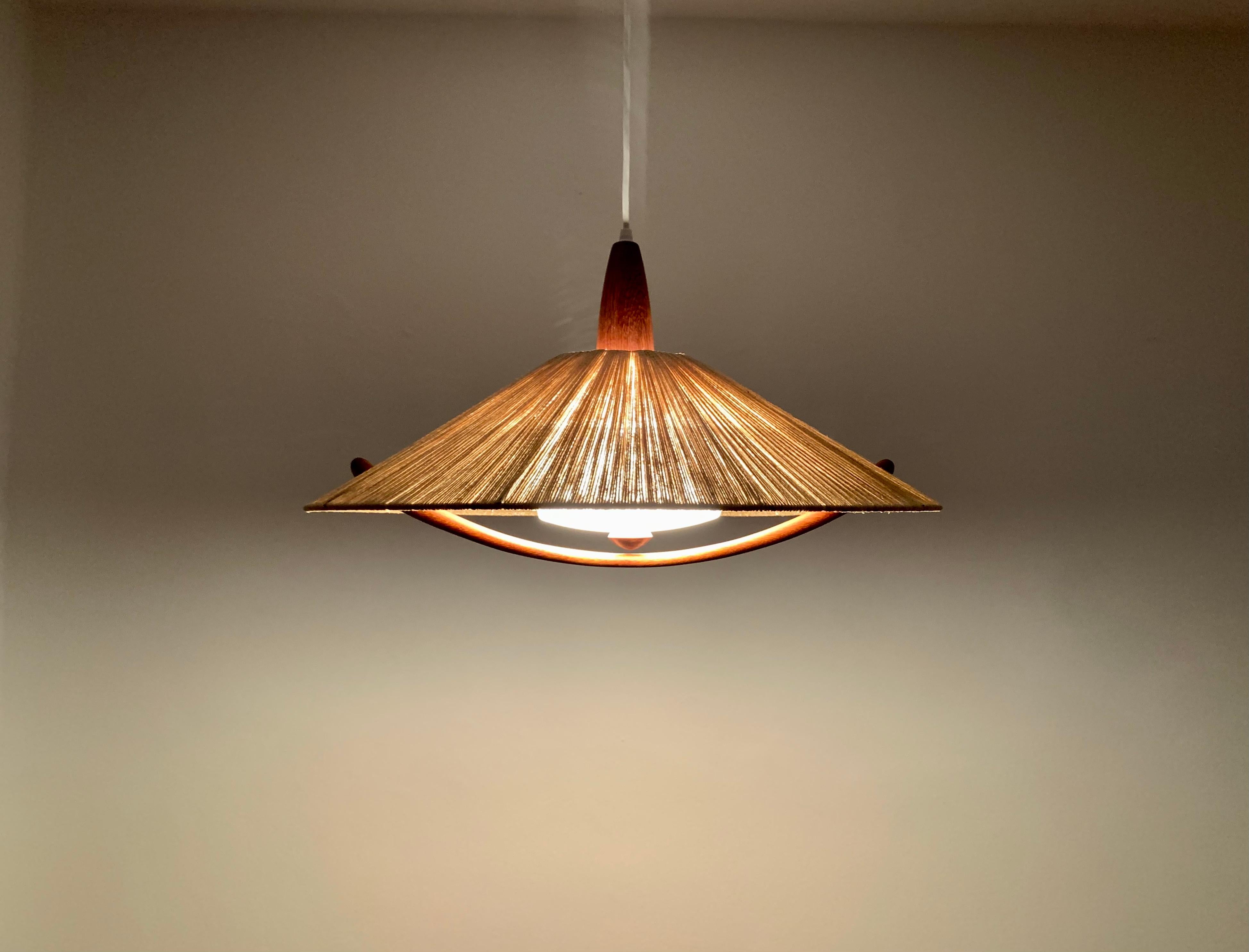 Sisal and Teak Pendant Lamp from Temde For Sale 4