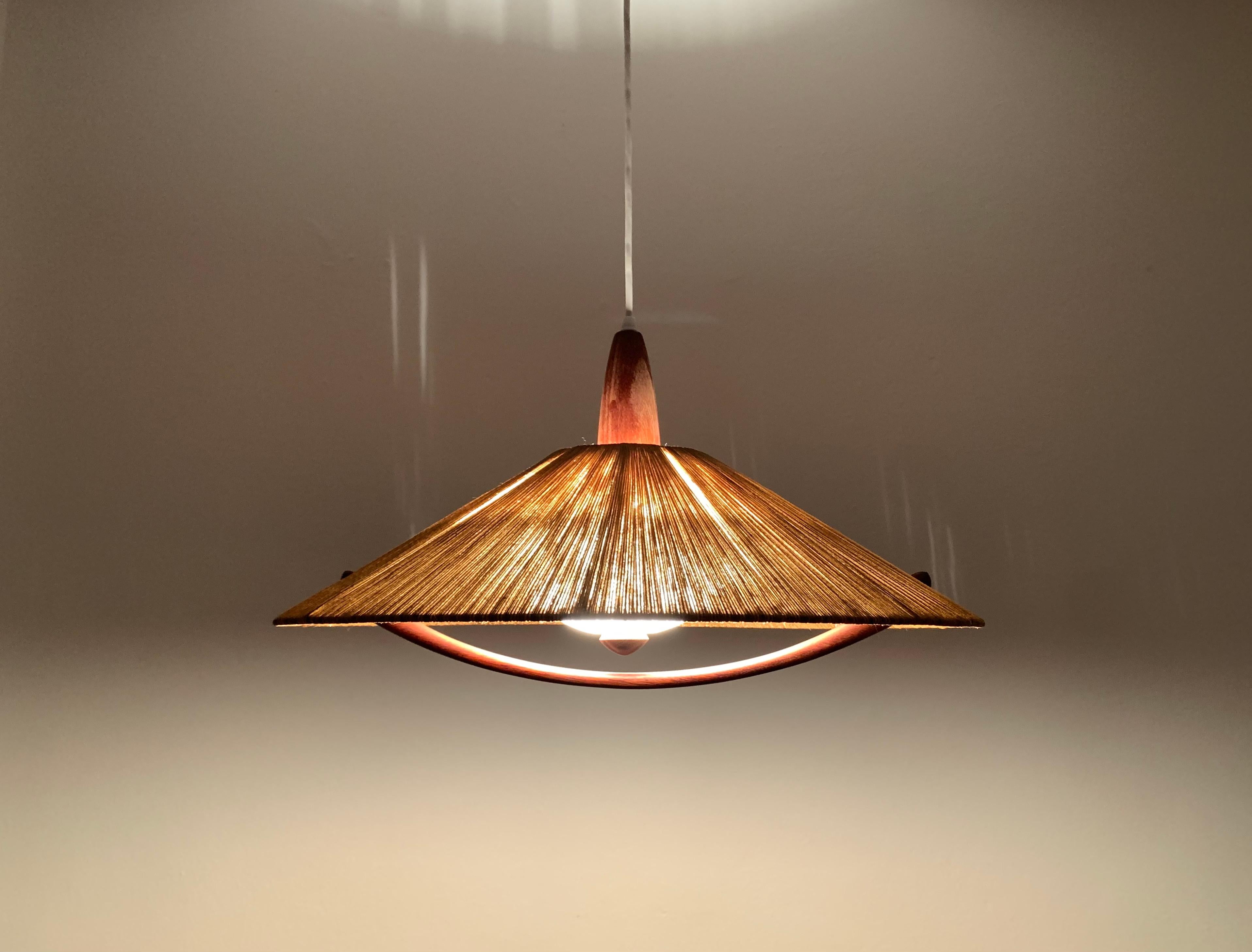 Sisal and Teak Pendant Lamp from Temde For Sale 9
