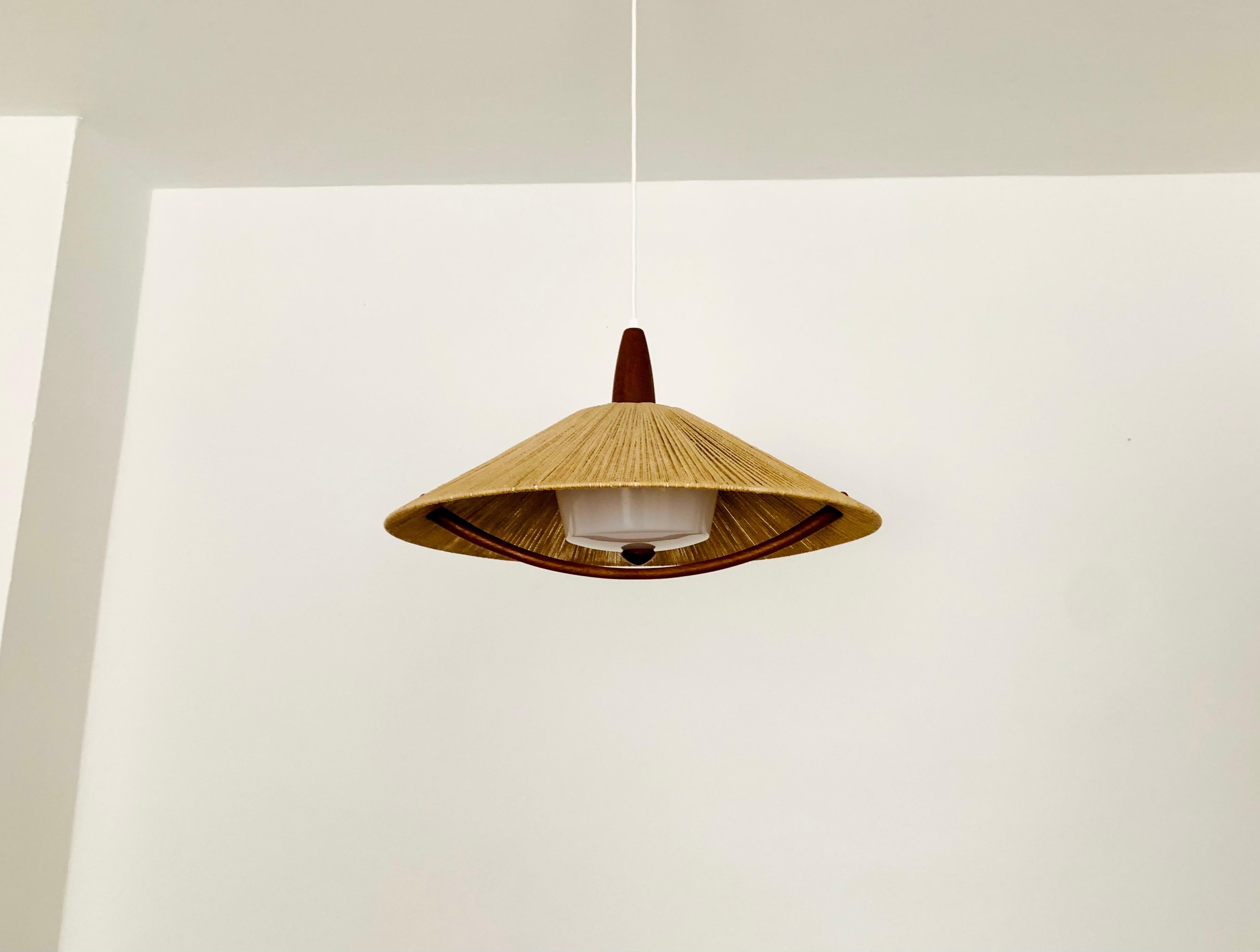 Scandinavian Modern Sisal and Teak Pendant Lamp from Temde For Sale