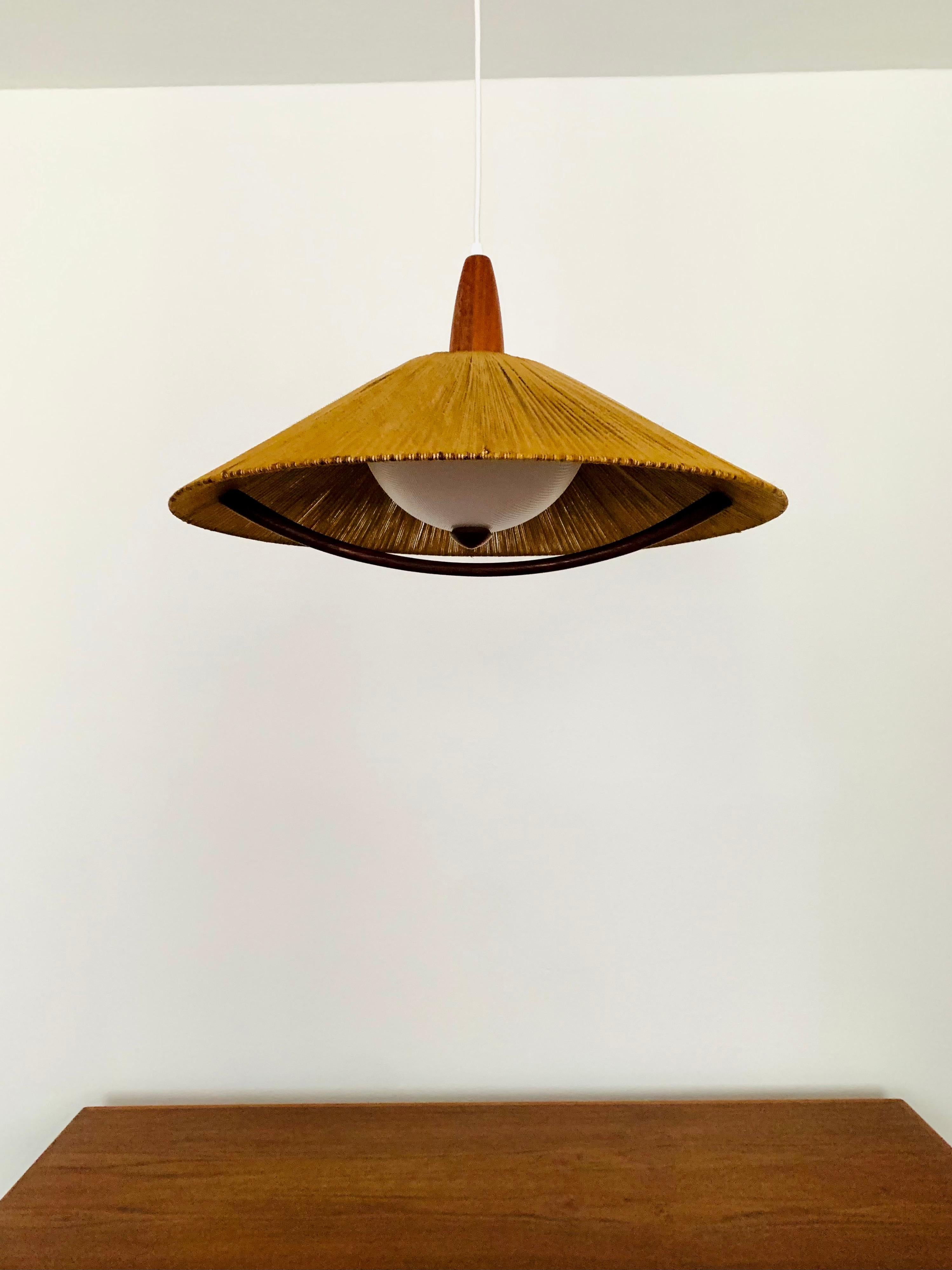 German Sisal and Teak Pendant Lamp from Temde