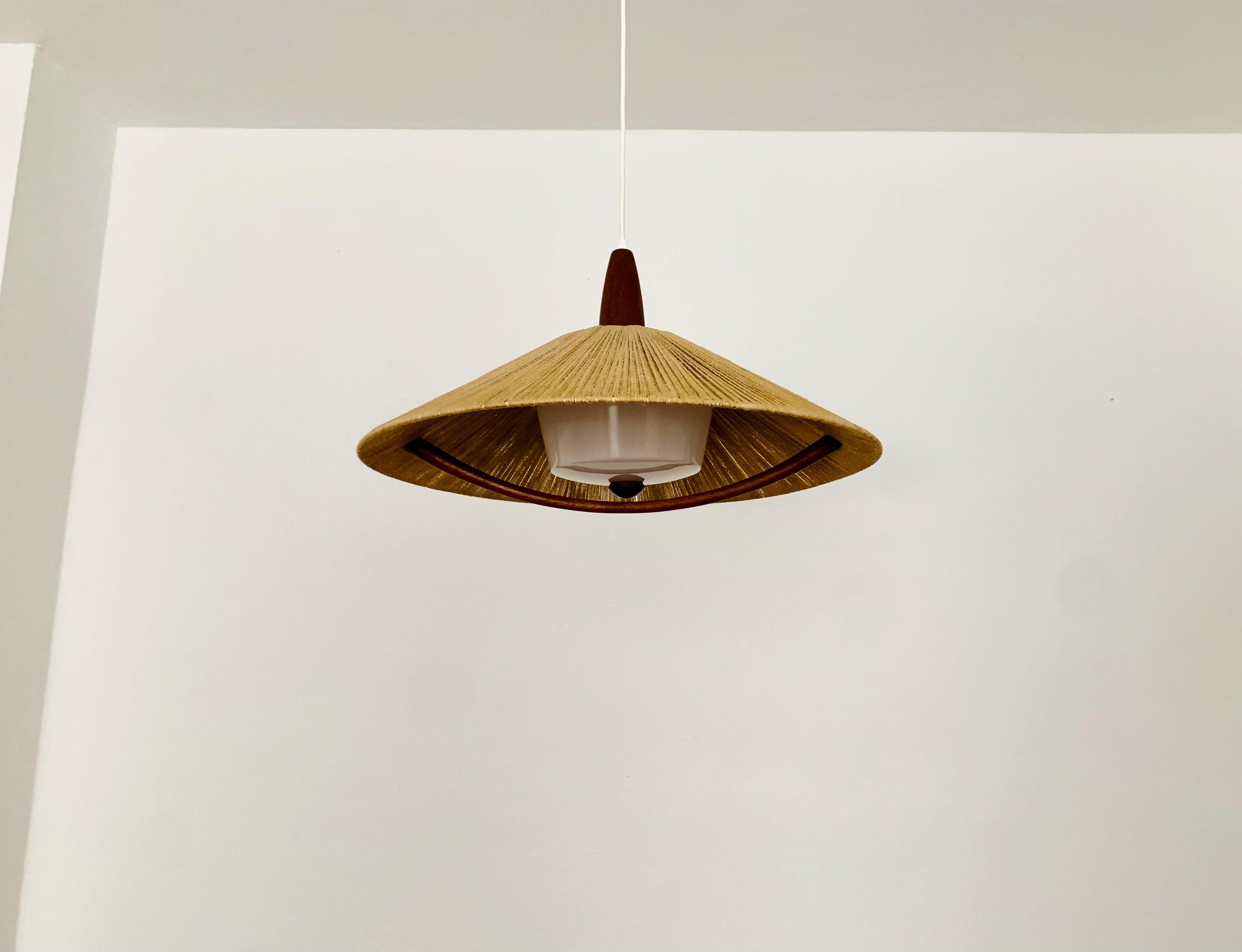 German Sisal and Teak Pendant Lamp from Temde For Sale