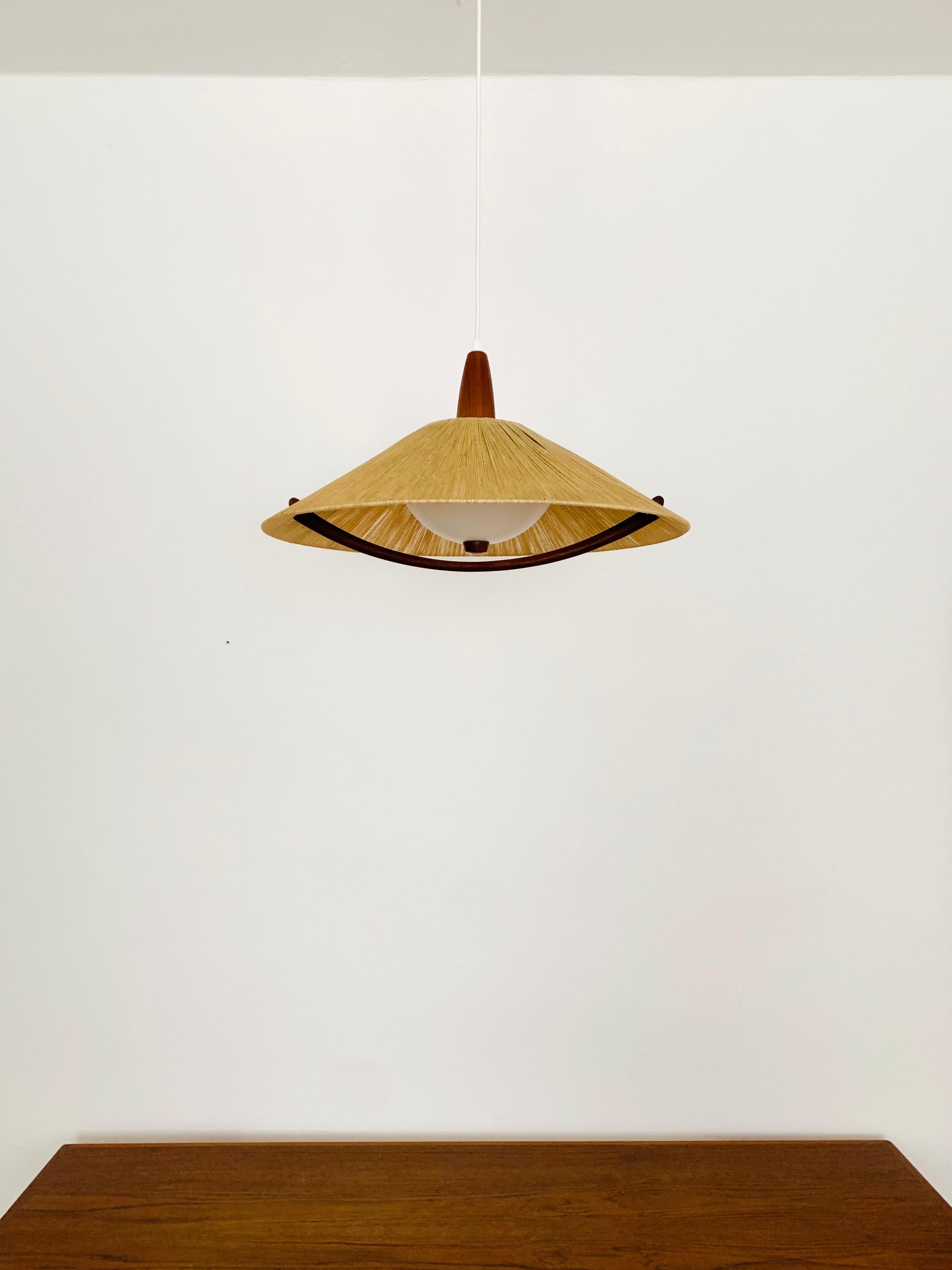 German Sisal and Teak Pendant Lamp from Temde For Sale