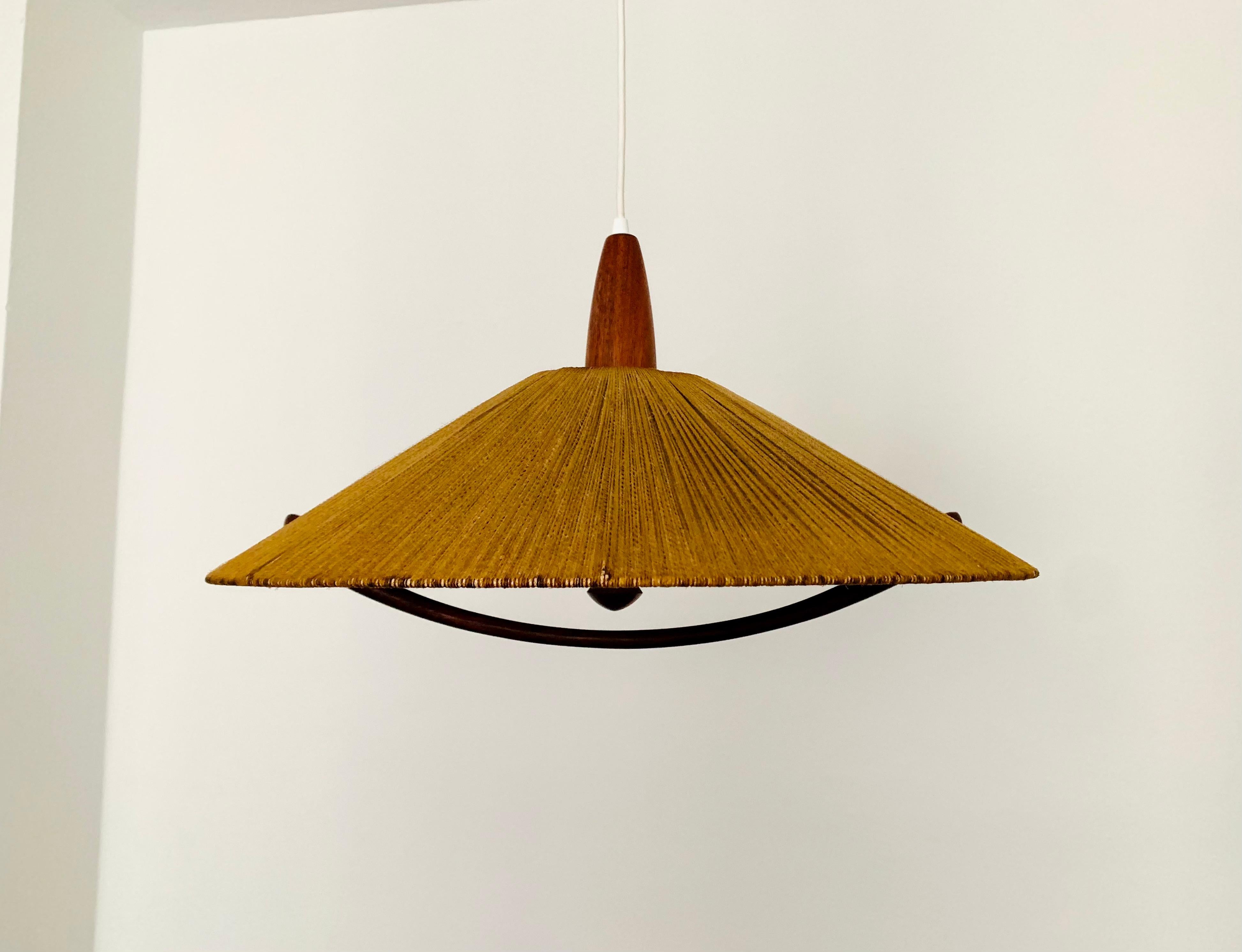 Mid-20th Century Sisal and Teak Pendant Lamp from Temde