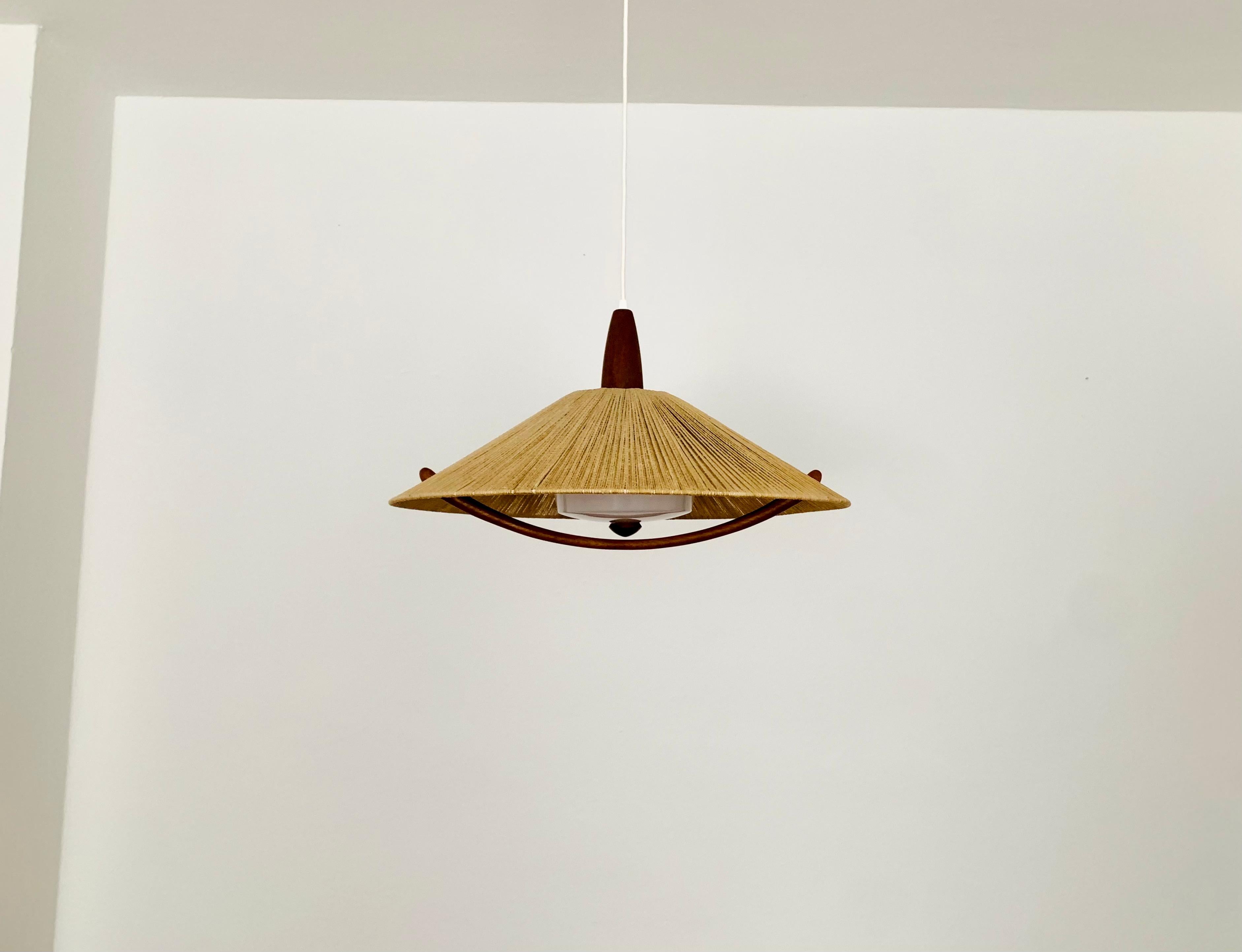 Mid-20th Century Sisal and Teak Pendant Lamp from Temde For Sale