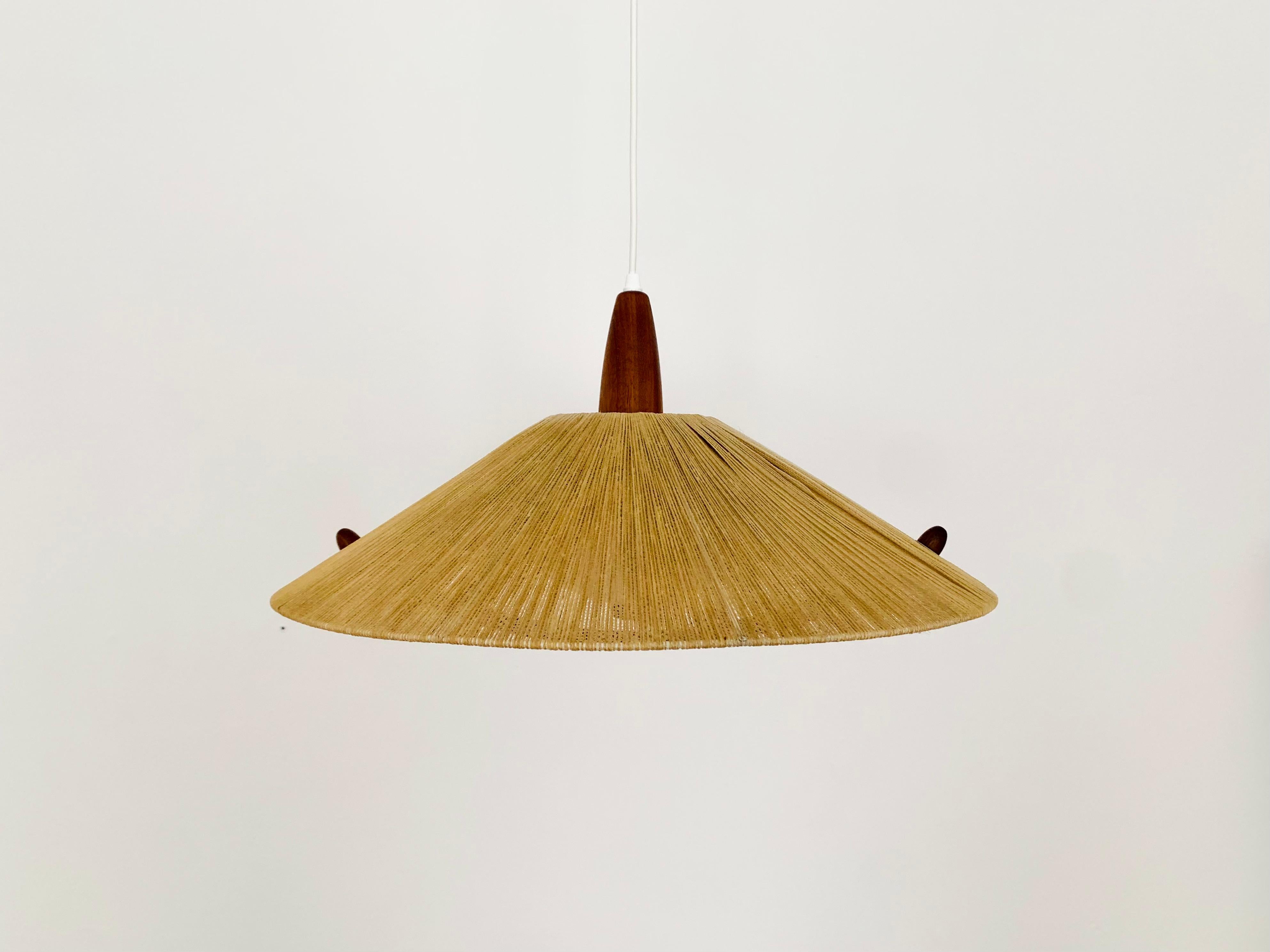 Mid-20th Century Sisal and Teak Pendant Lamp from Temde For Sale