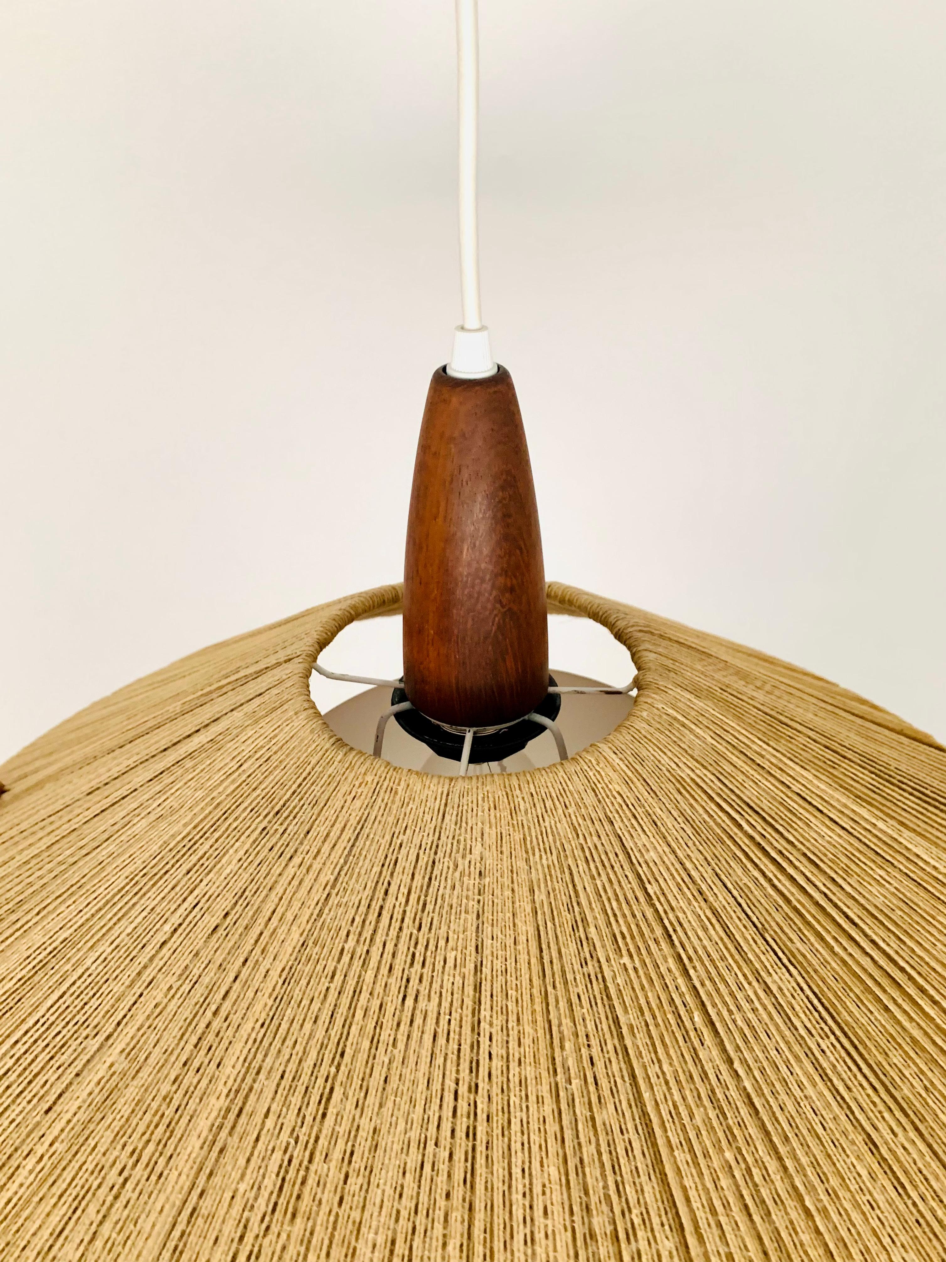 Raffia Sisal and Teak Pendant Lamp from Temde For Sale