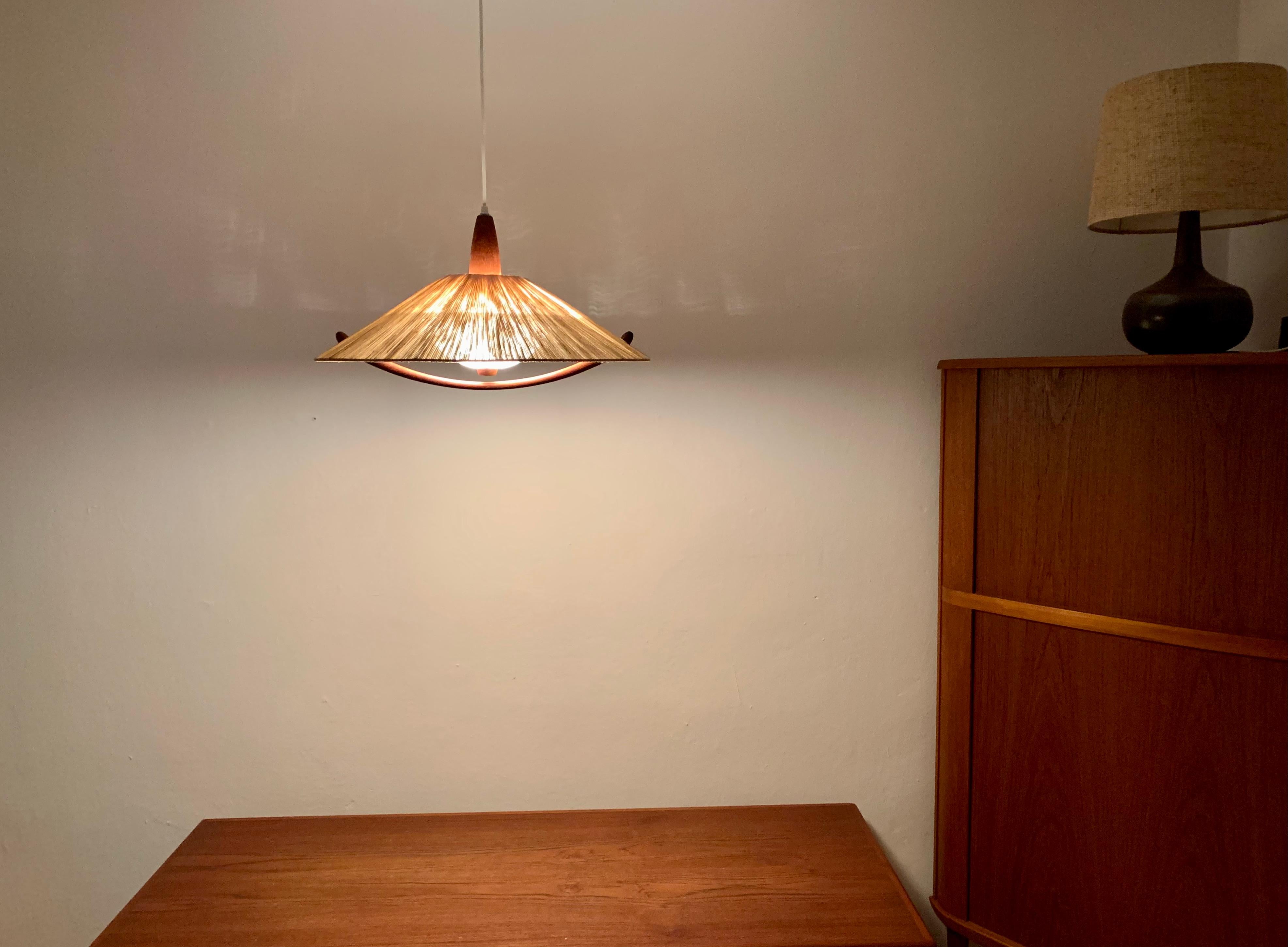Raffia Sisal and Teak Pendant Lamp from Temde For Sale