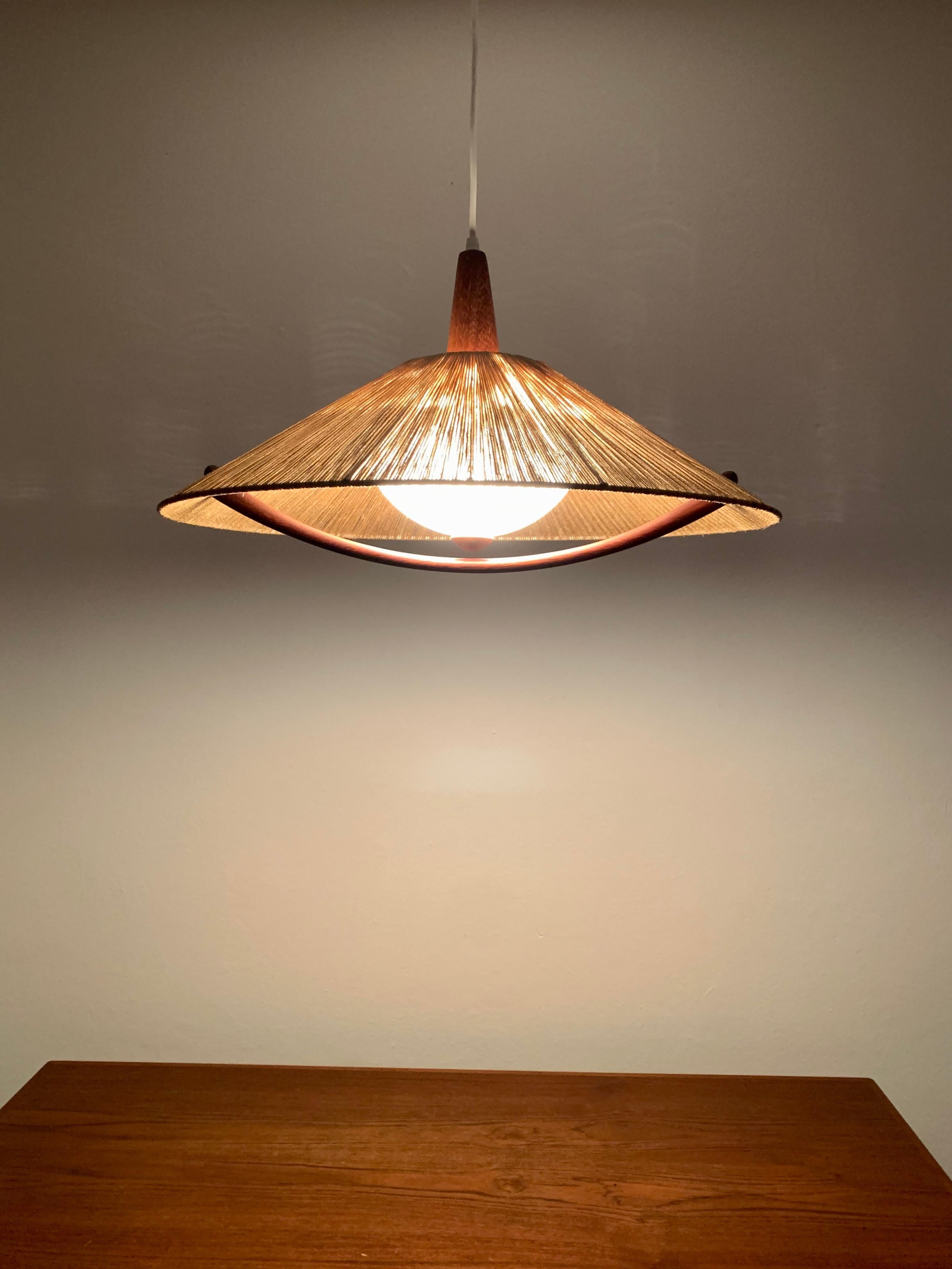 Sisal and Teak Pendant Lamp from Temde For Sale 1