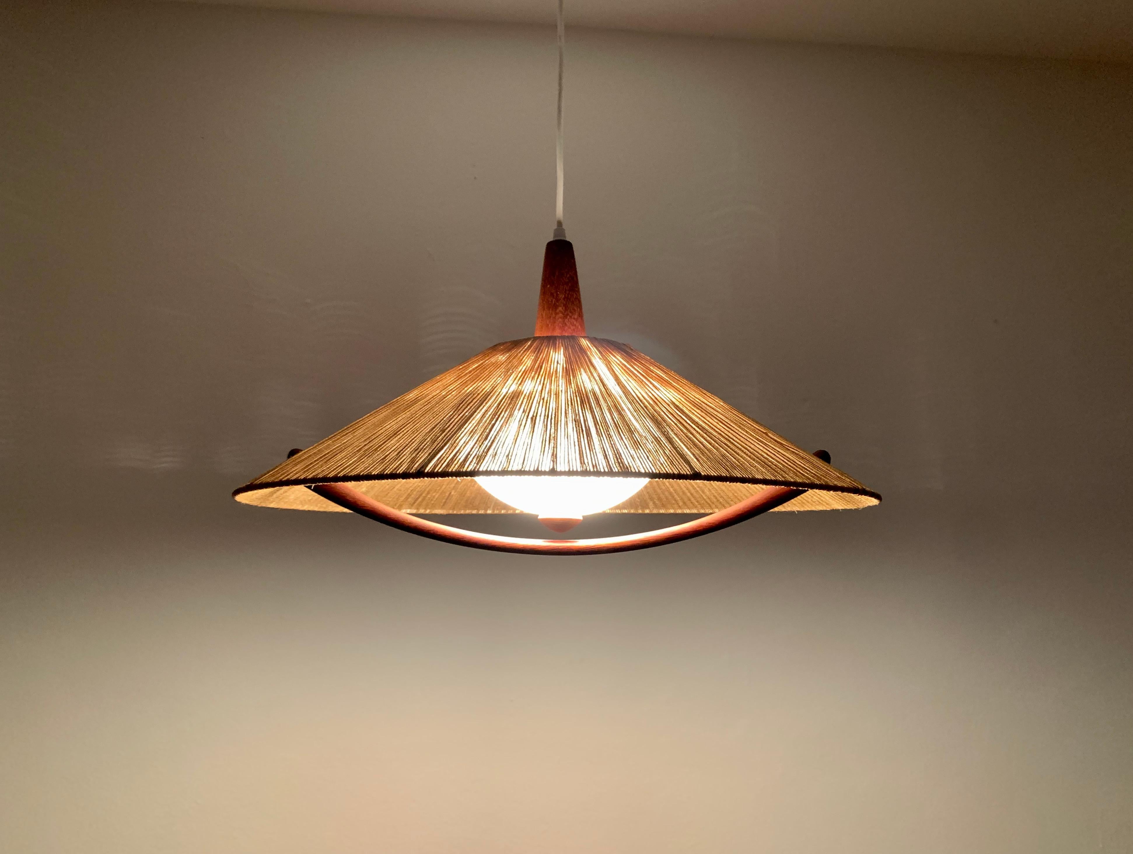 Sisal and Teak Pendant Lamp from Temde For Sale 2