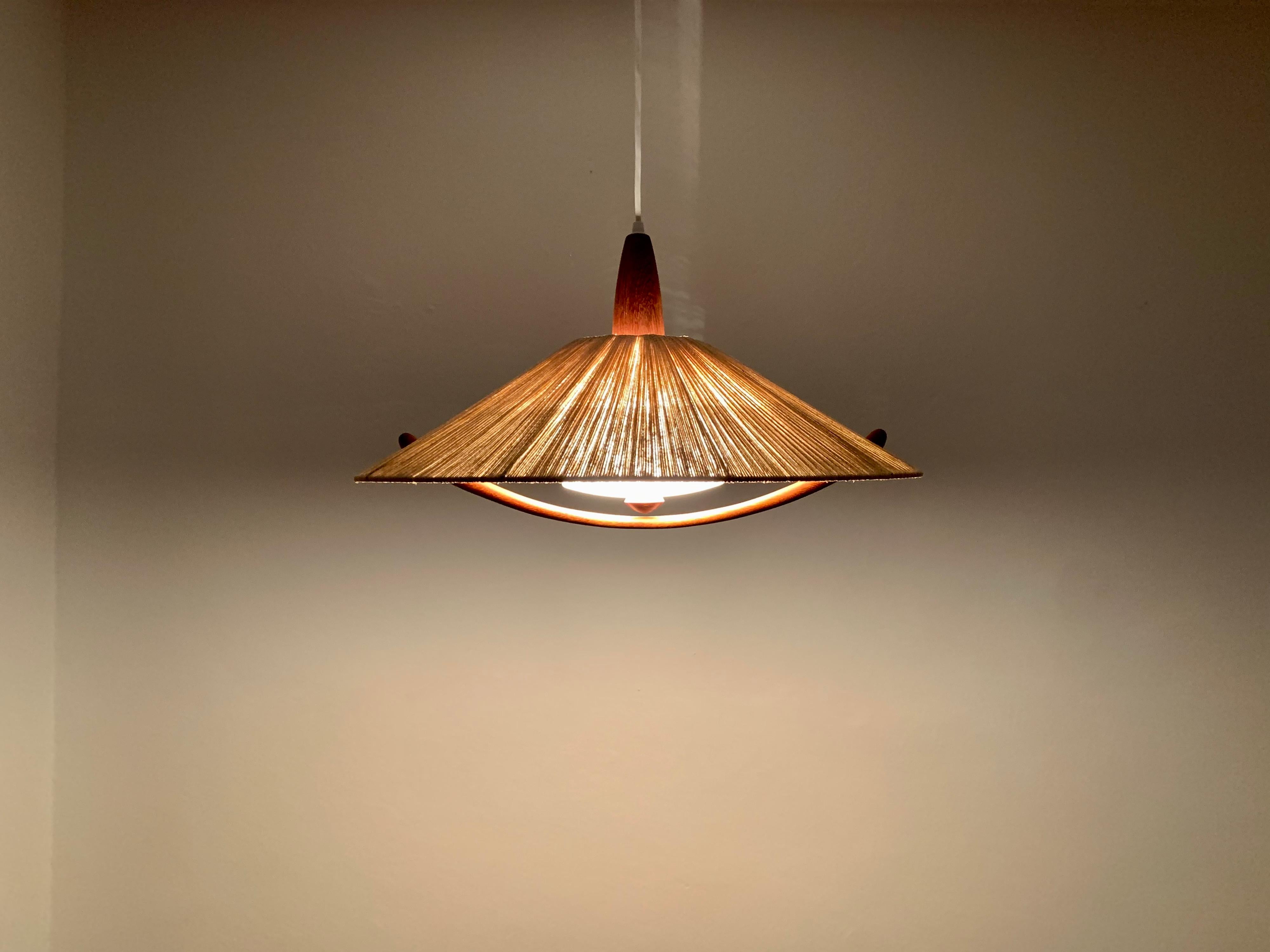 Sisal and Teak Pendant Lamp from Temde For Sale 2