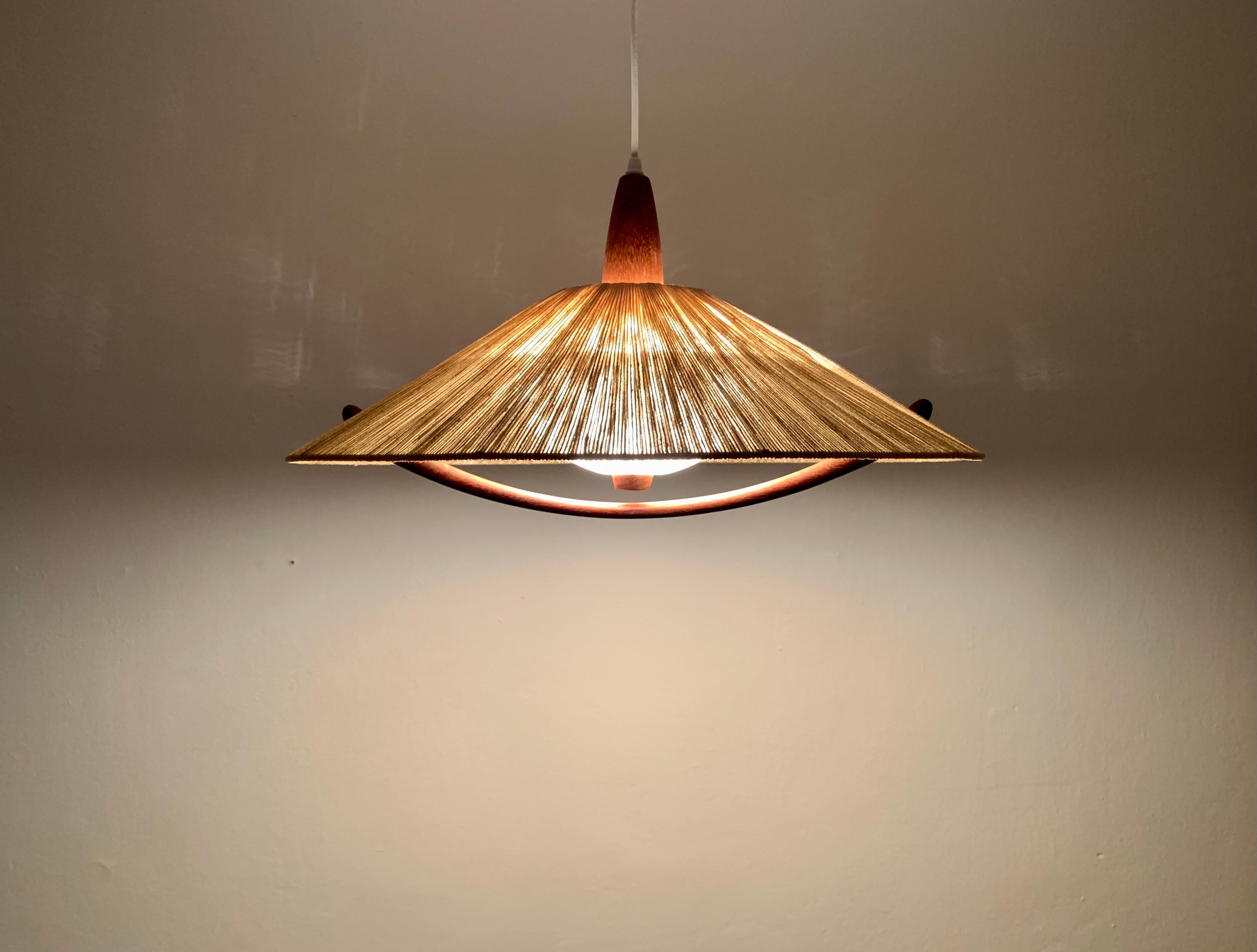 Sisal and Teak Pendant Lamp from Temde For Sale 2