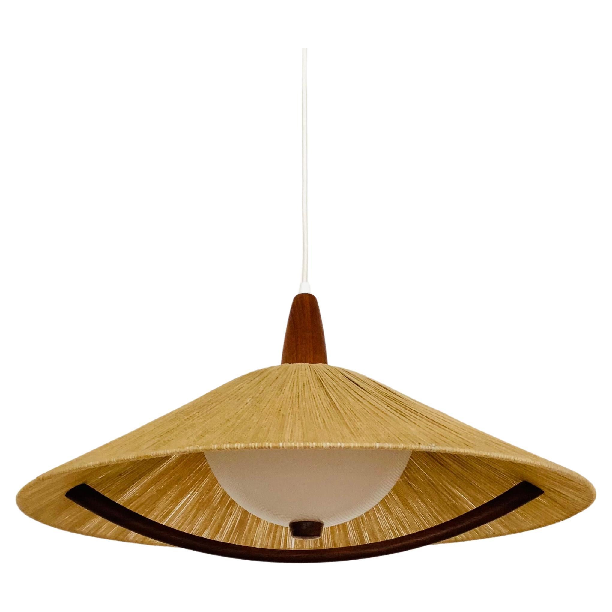 Sisal and Teak Pendant Lamp from Temde For Sale