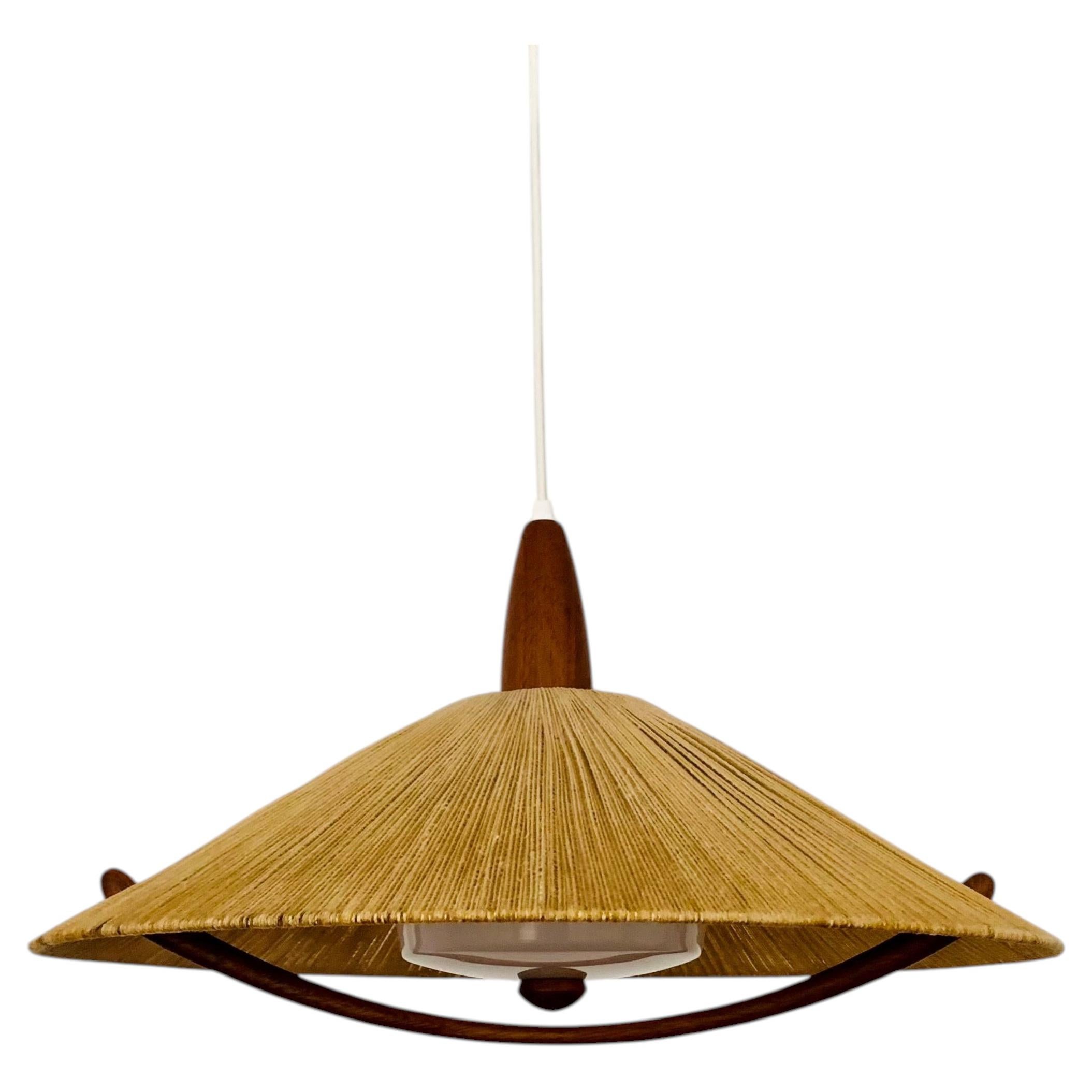 Lampada a sospensione in Sisal e Teak di Temde in vendita