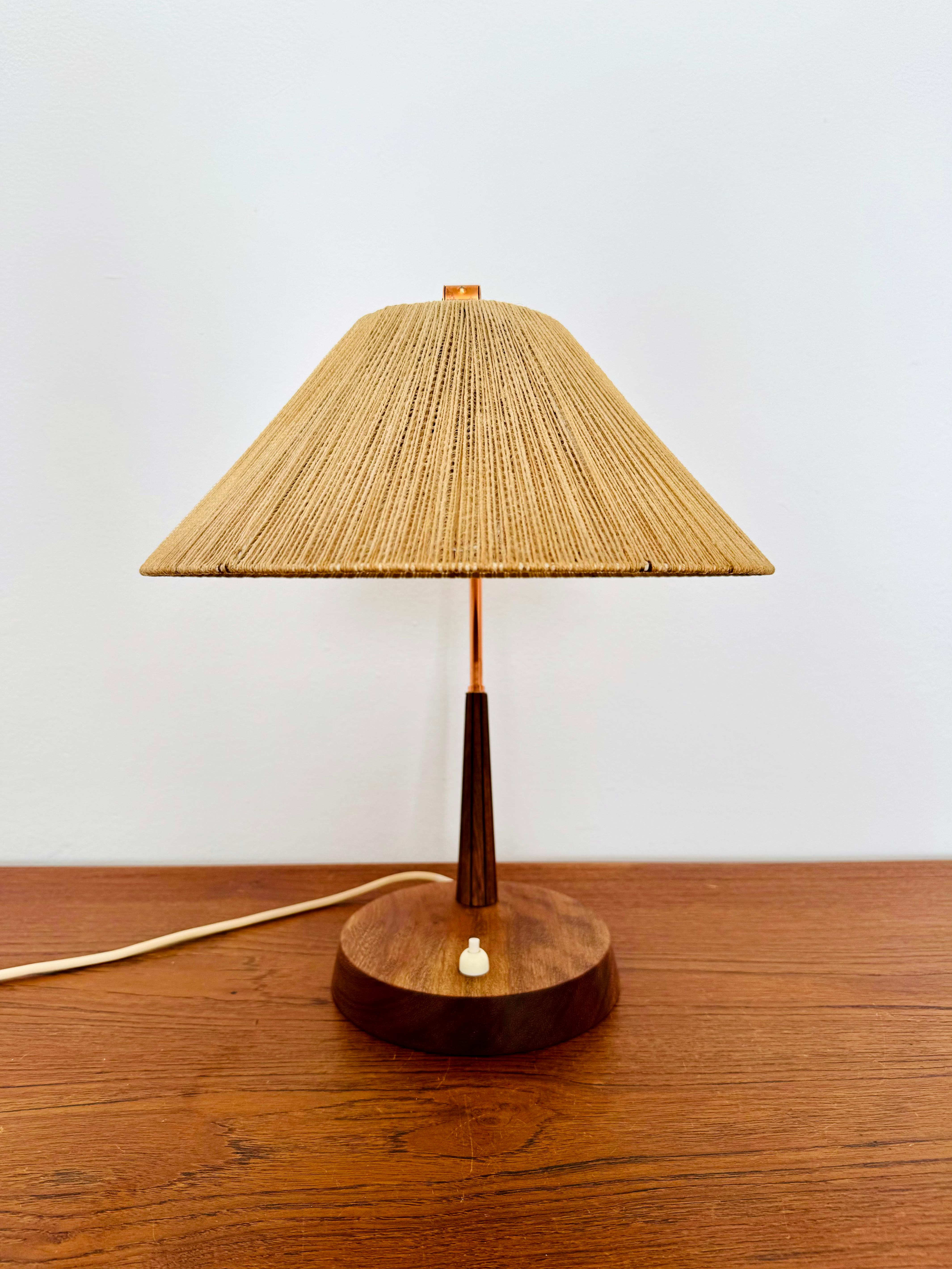 Raffia Sisal and Teak Table Lamp by Temde For Sale