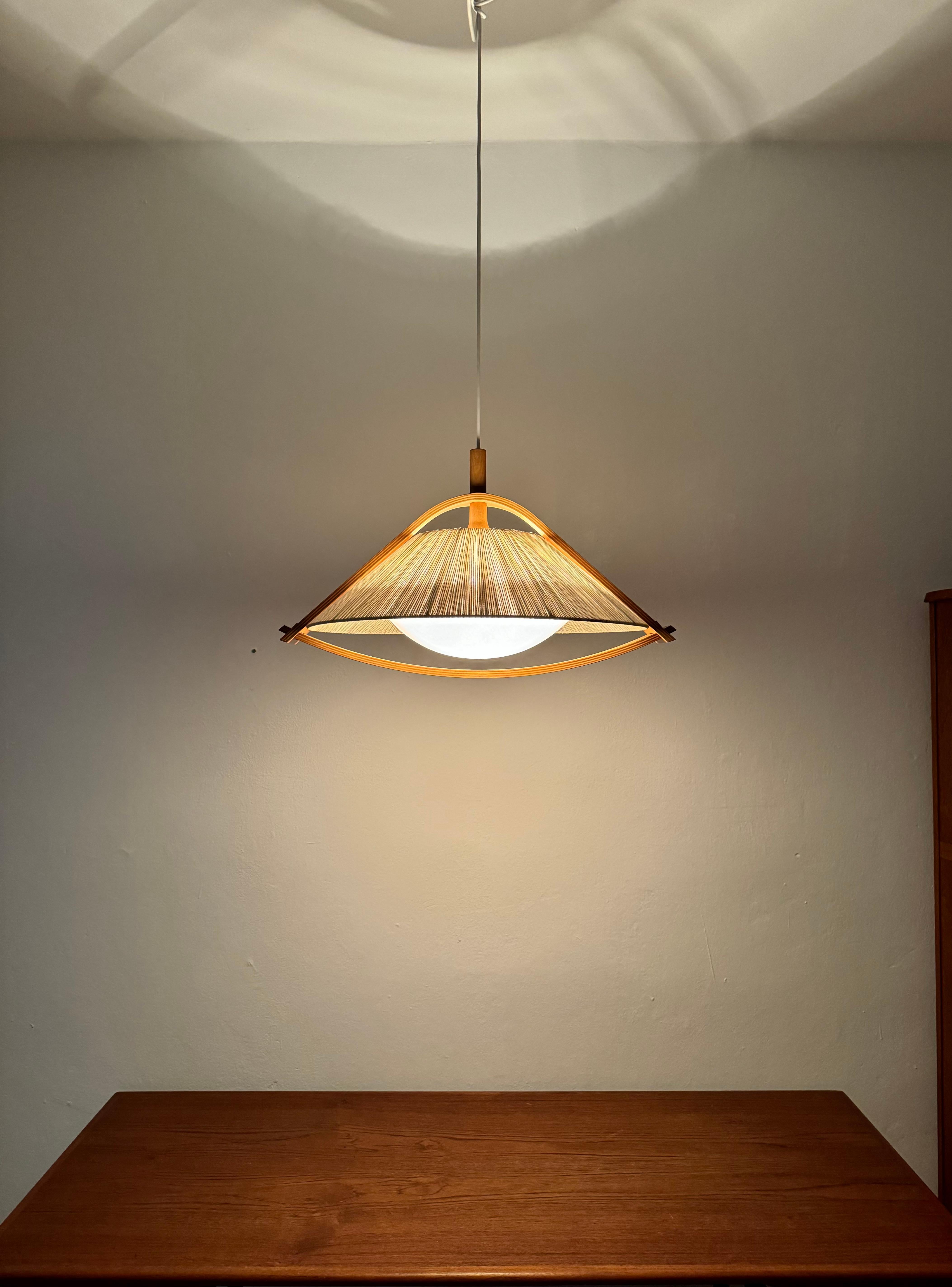 Sisal and Walnut Pendant Lamp by Temde For Sale 3