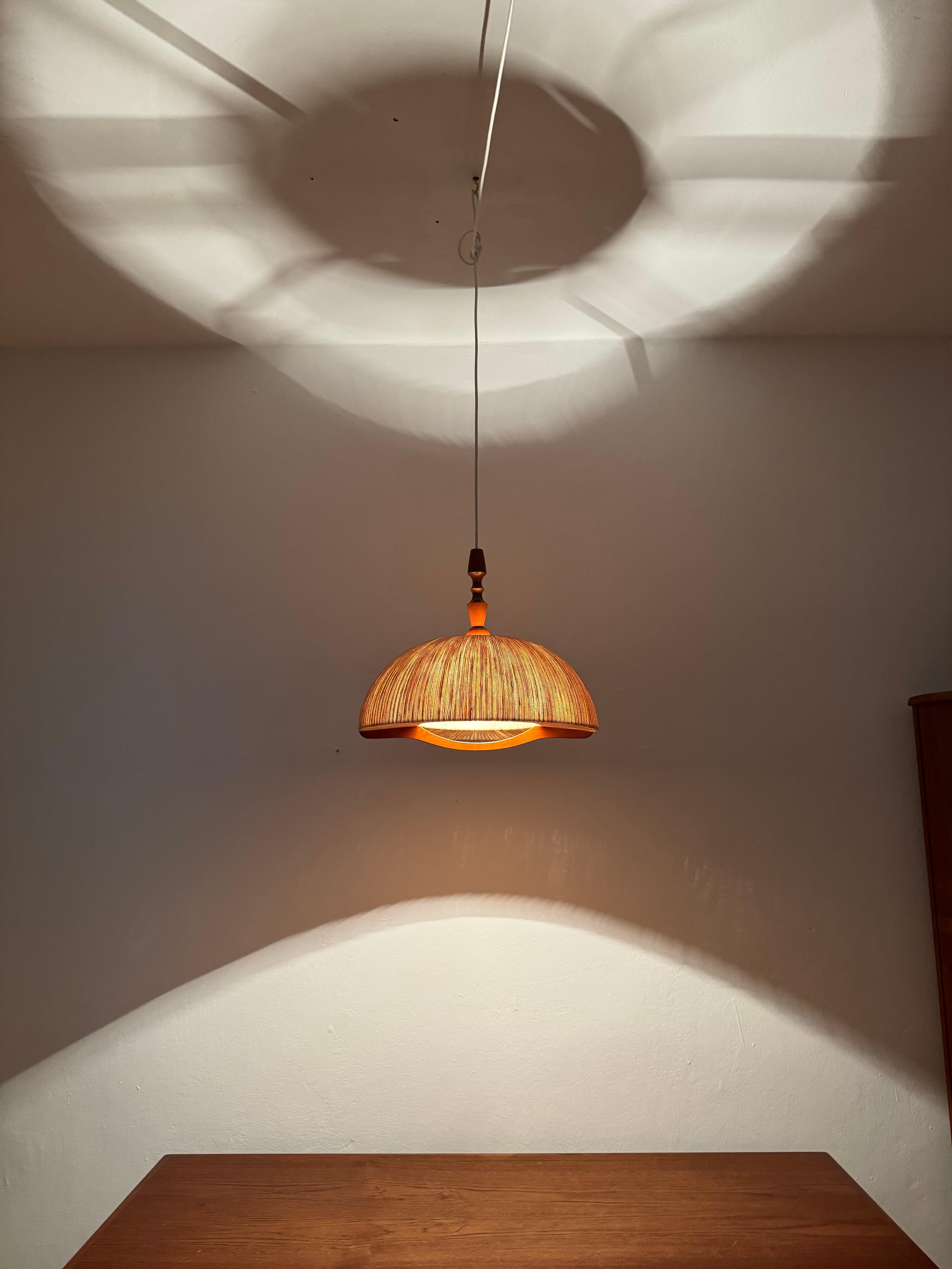 Pendelleuchte aus Sisal und Walnussholz von Temde im Angebot 3