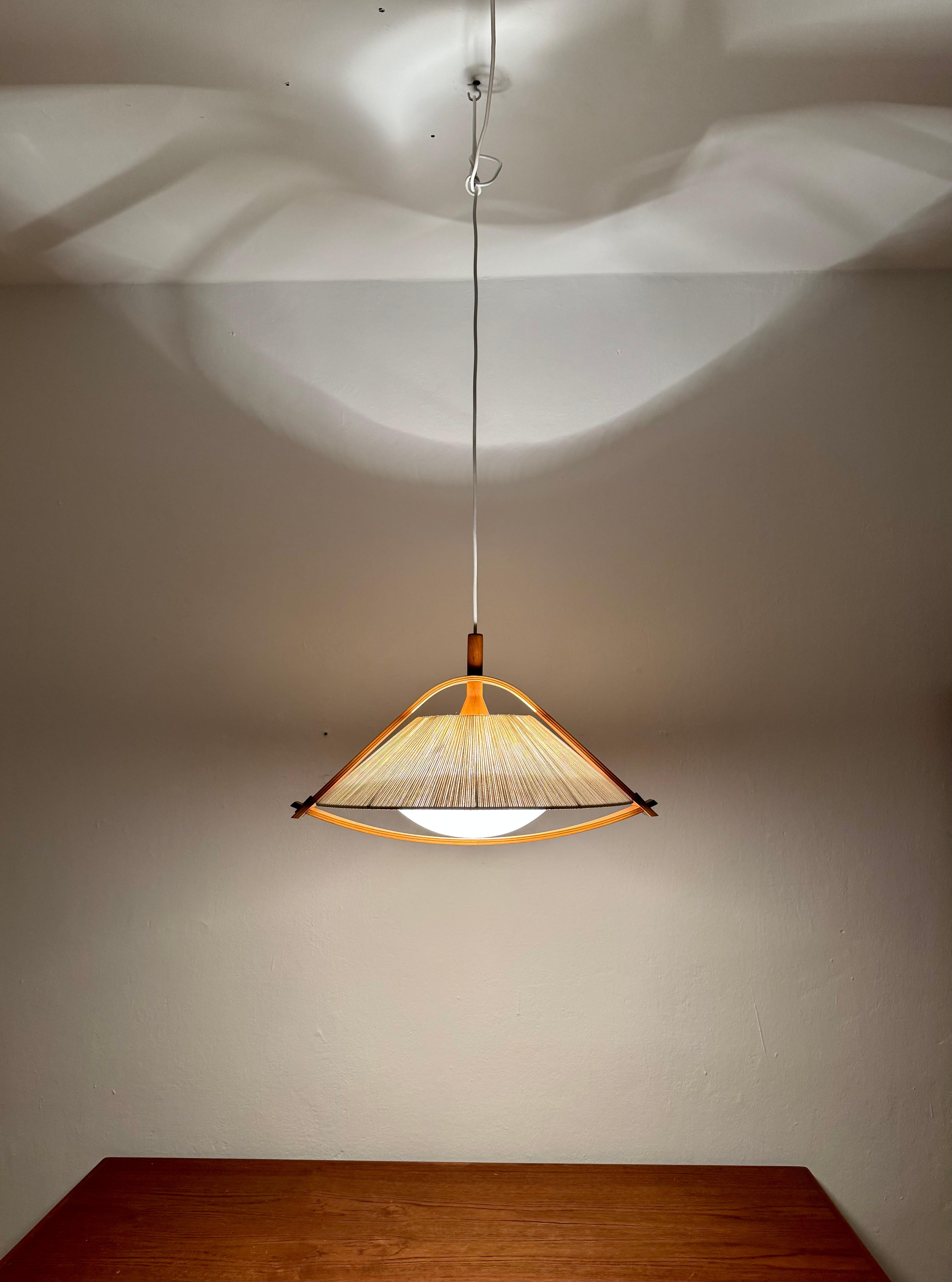 Sisal and Walnut Pendant Lamp by Temde For Sale 3