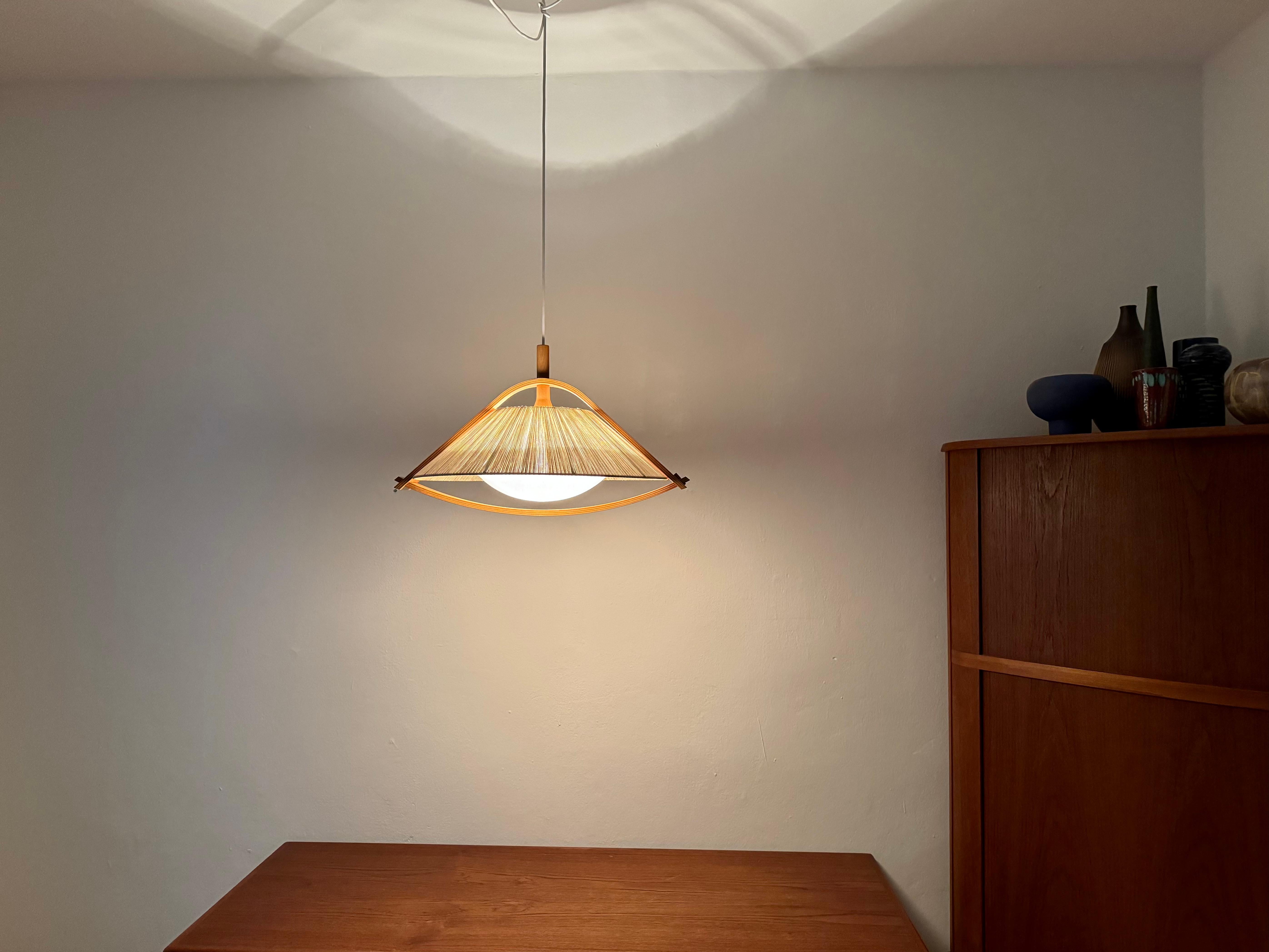 Sisal and Walnut Pendant Lamp by Temde For Sale 4