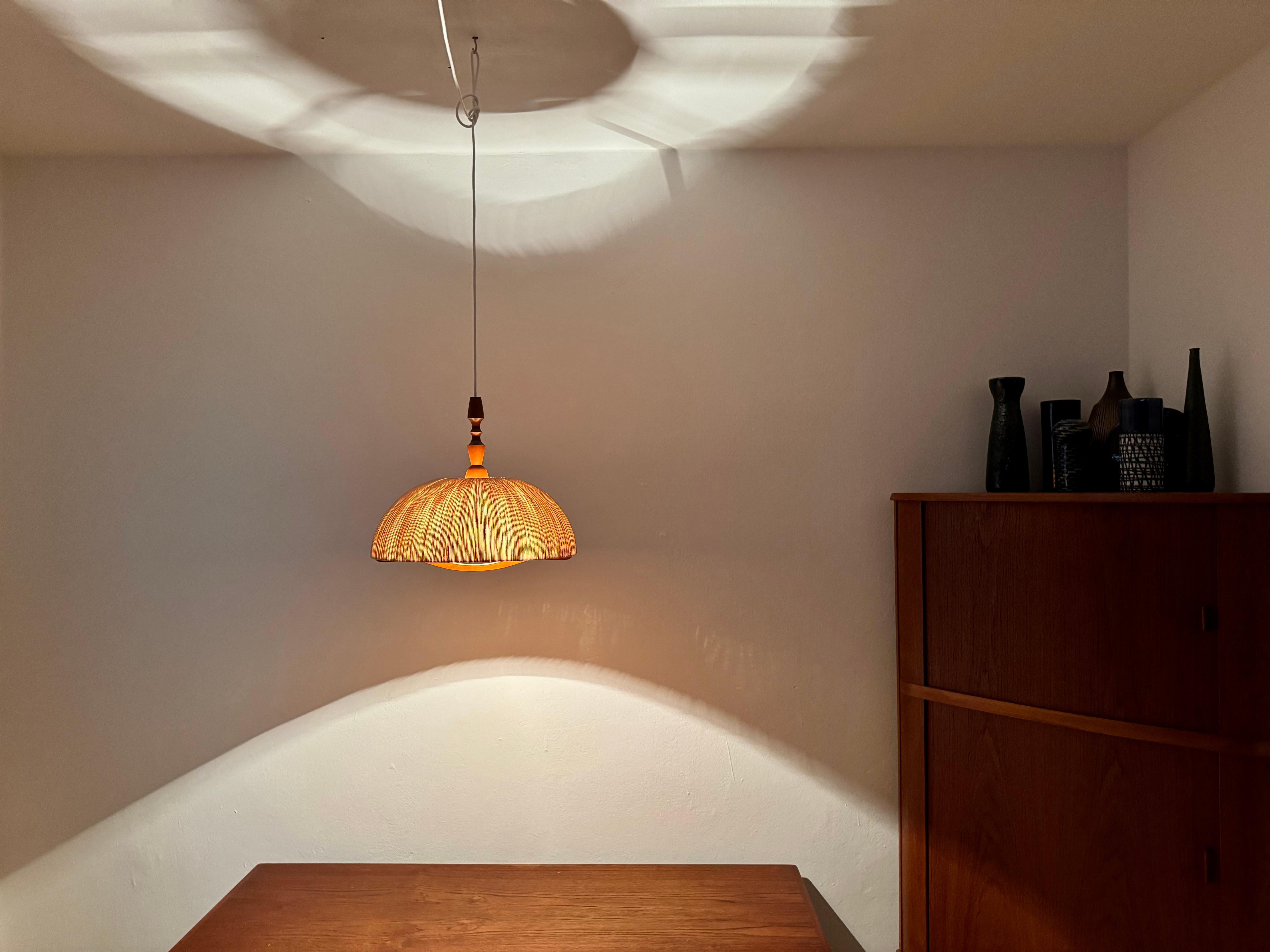 Pendelleuchte aus Sisal und Walnussholz von Temde im Angebot 4