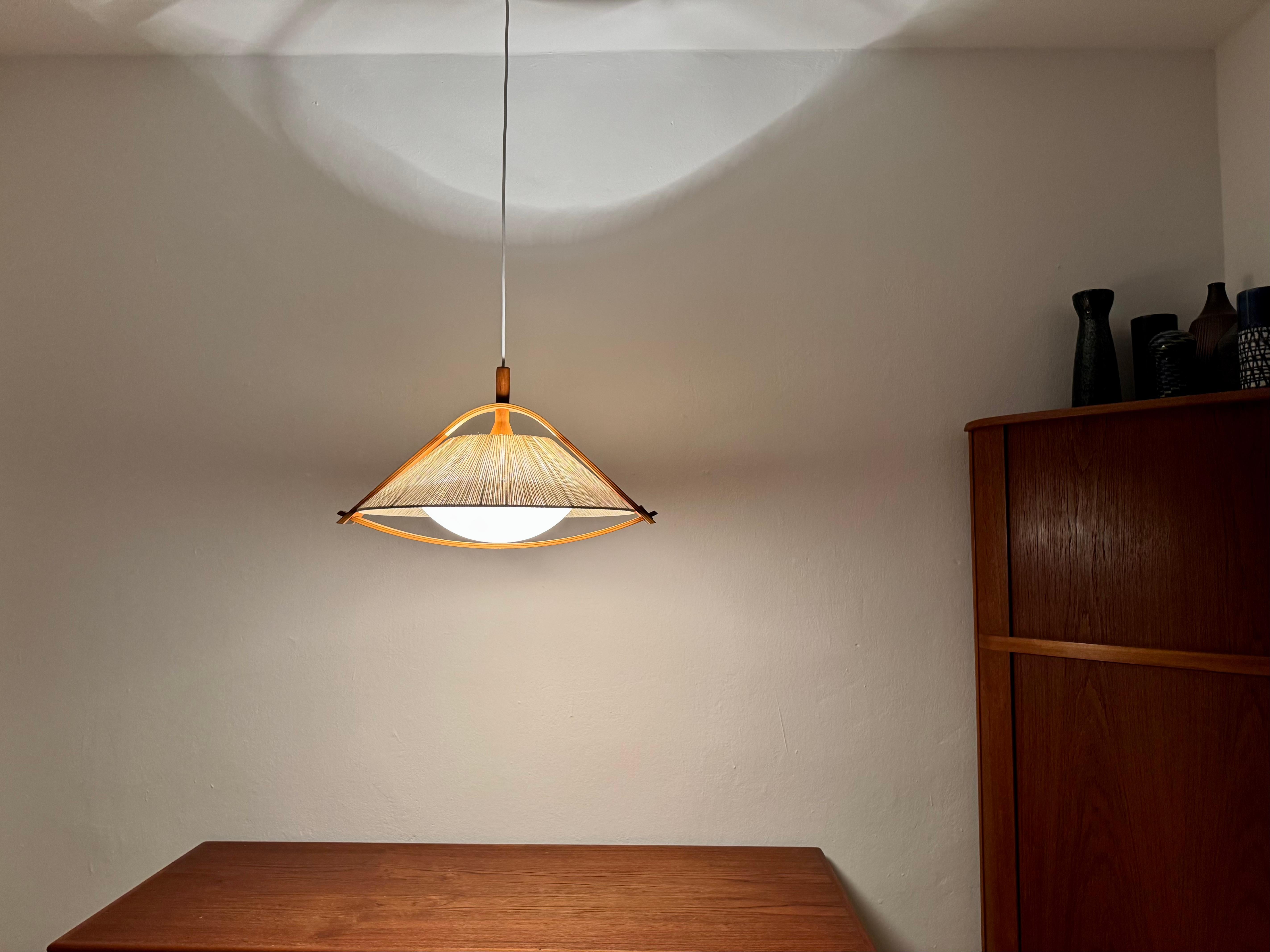 Sisal and Walnut Pendant Lamp by Temde For Sale 4