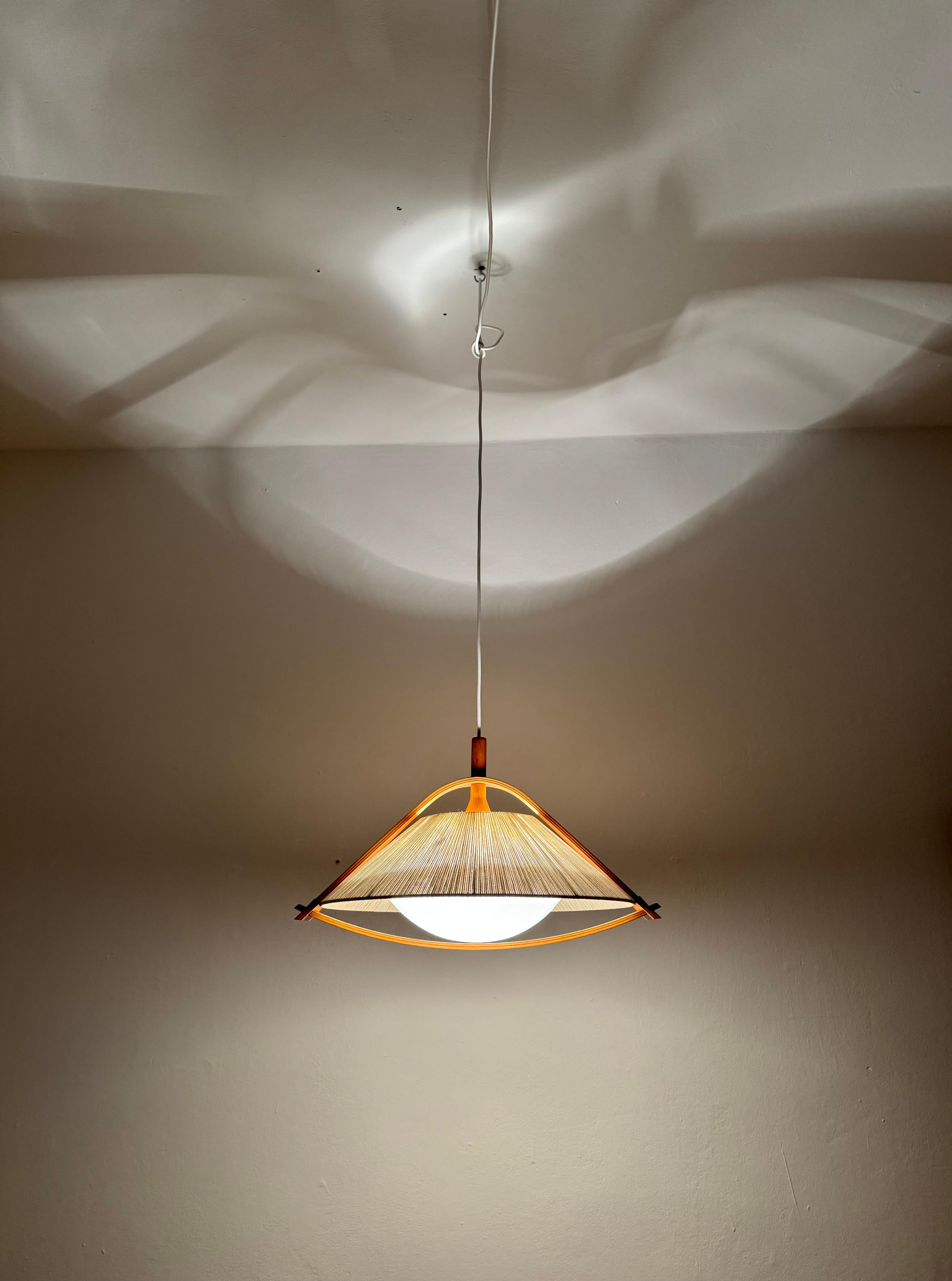 Sisal and Walnut Pendant Lamp by Temde For Sale 6