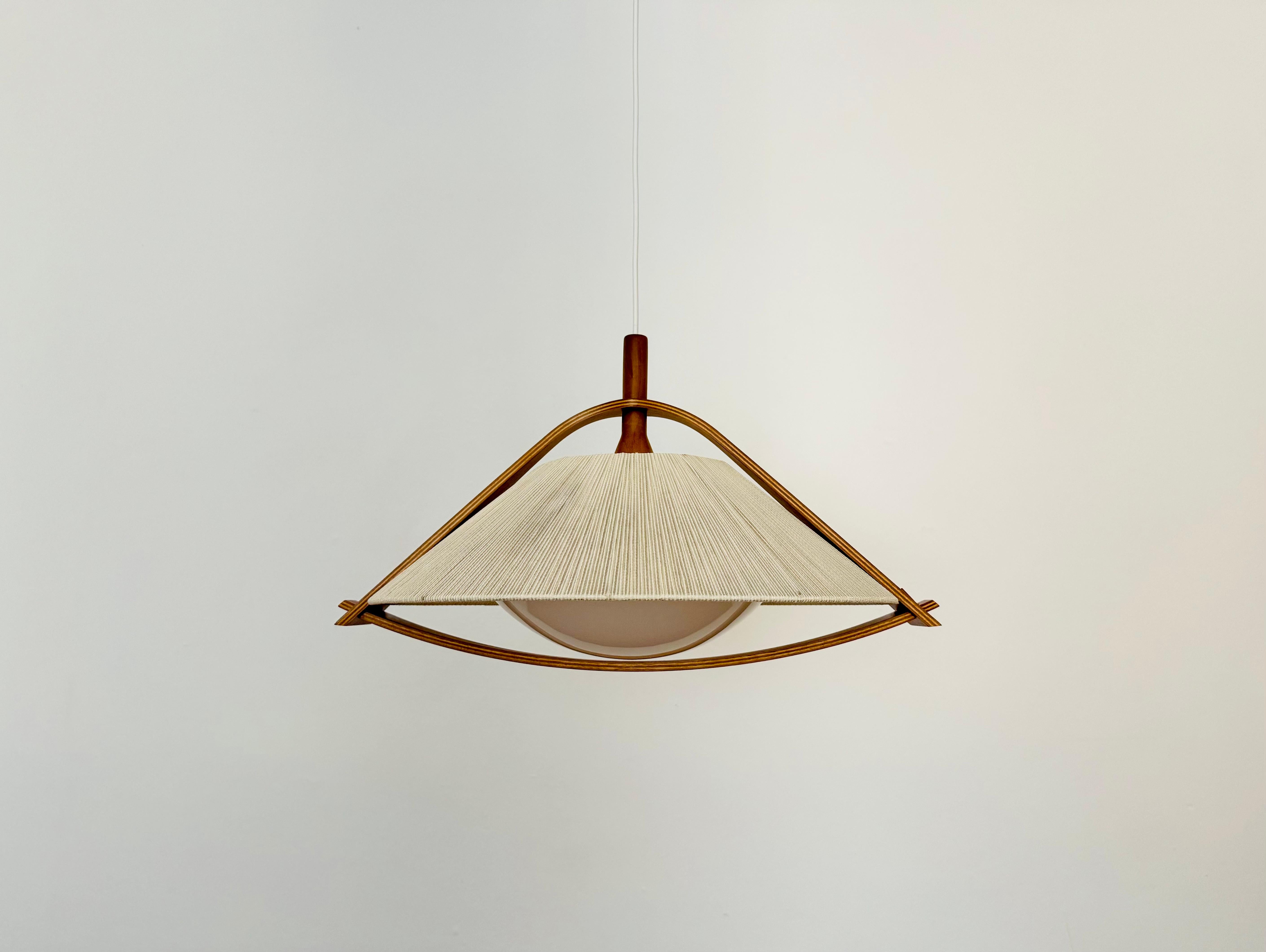 German Sisal and Walnut Pendant Lamp by Temde For Sale