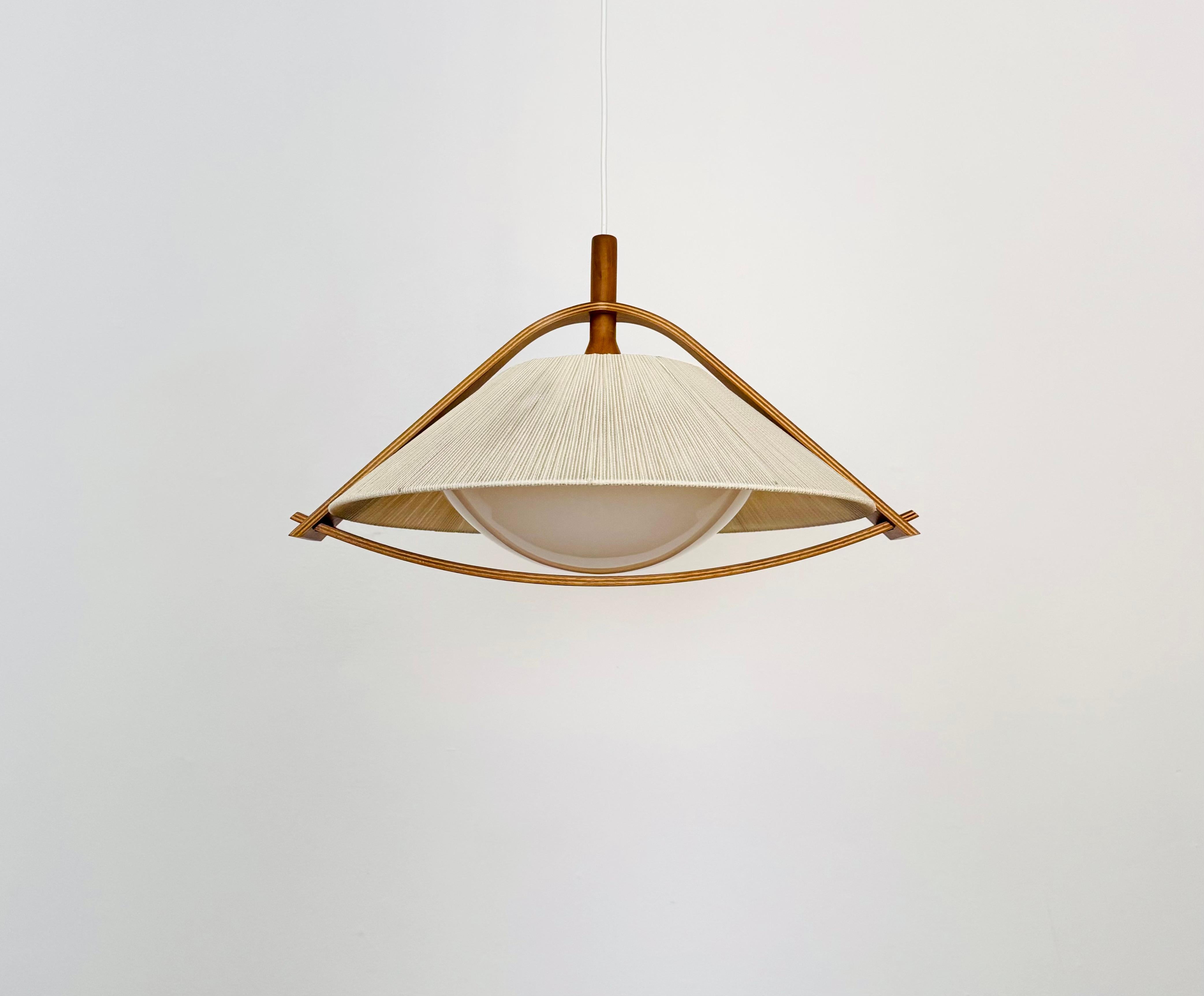 Sisal and Walnut Pendant Lamp by Temde In Good Condition For Sale In München, DE