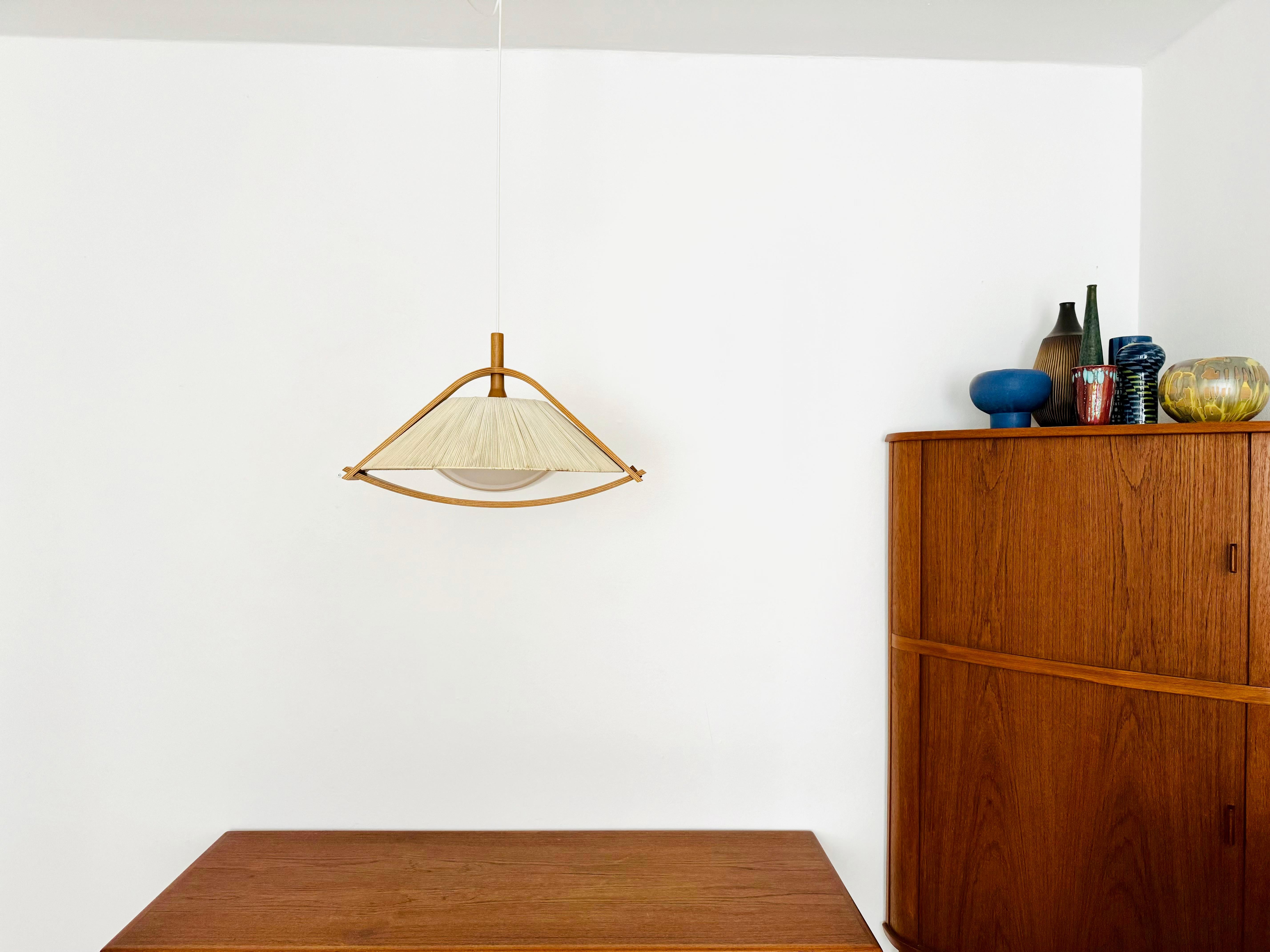 Mid-20th Century Sisal and Walnut Pendant Lamp by Temde For Sale