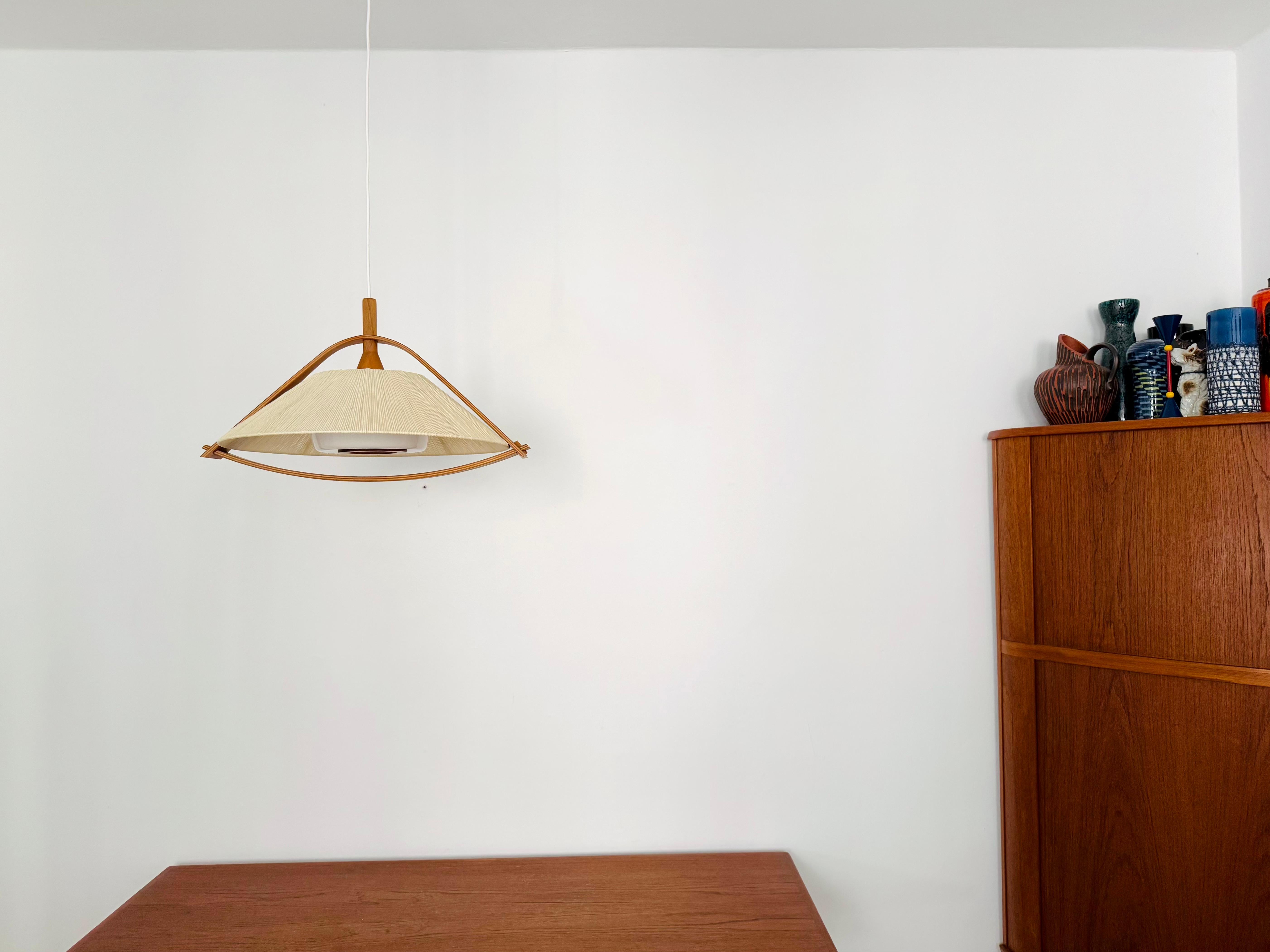 Pendelleuchte aus Sisal und Walnussholz von Temde (Mitte des 20. Jahrhunderts) im Angebot