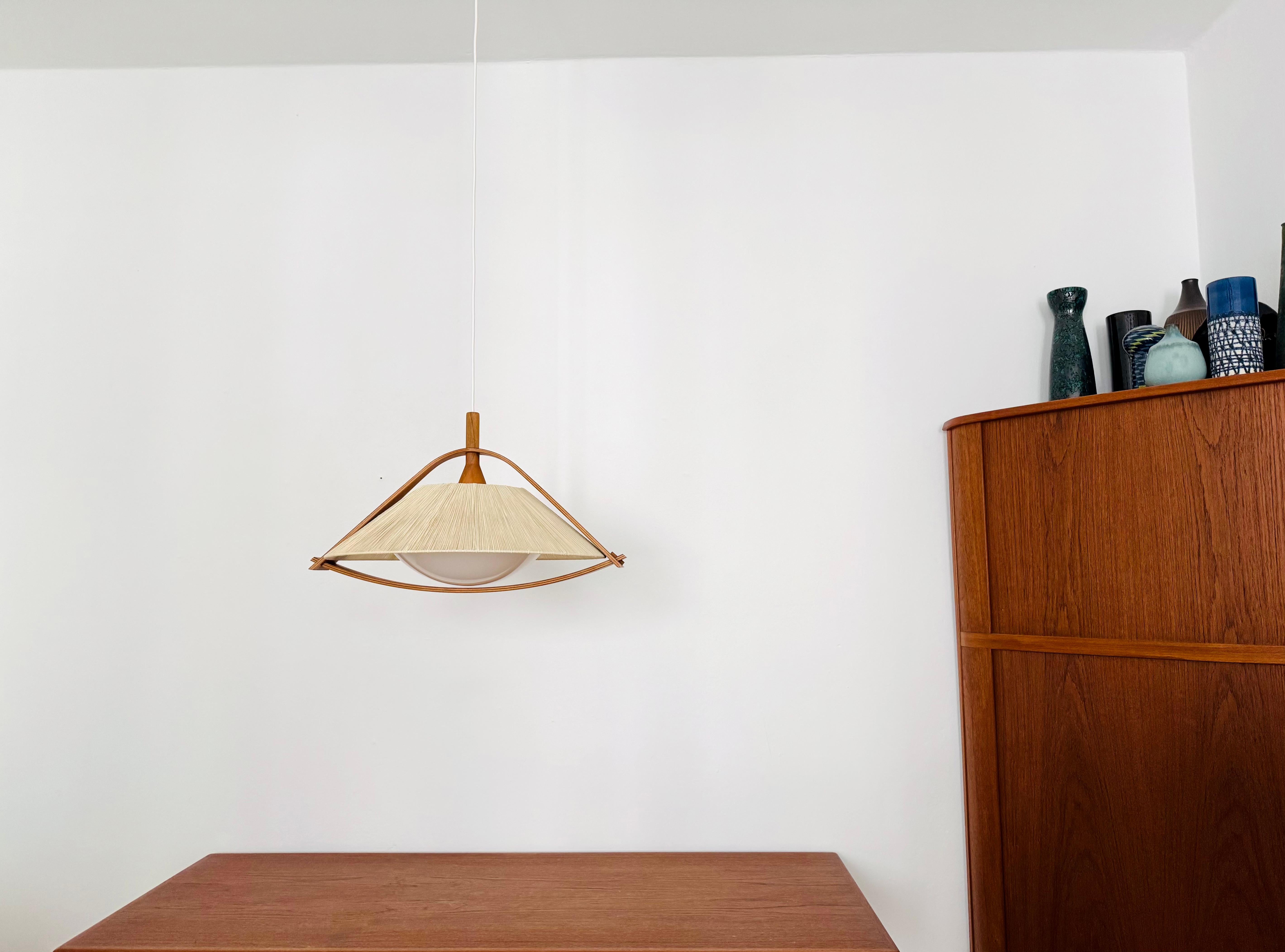 Lámpara colgante de sisal y nogal by Temde mediados del siglo XX en venta